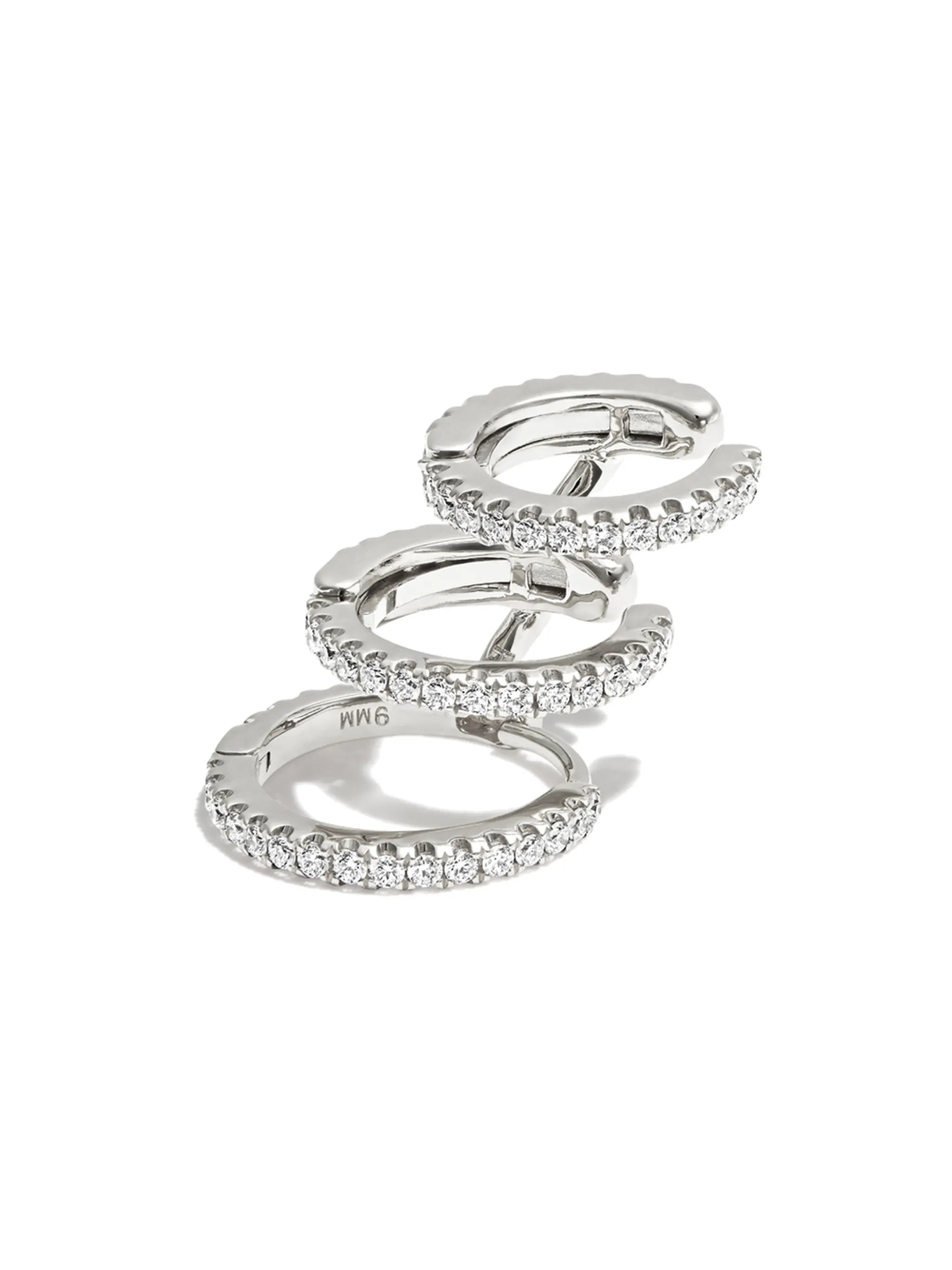 18kt white gold diamond triple-hoop earring