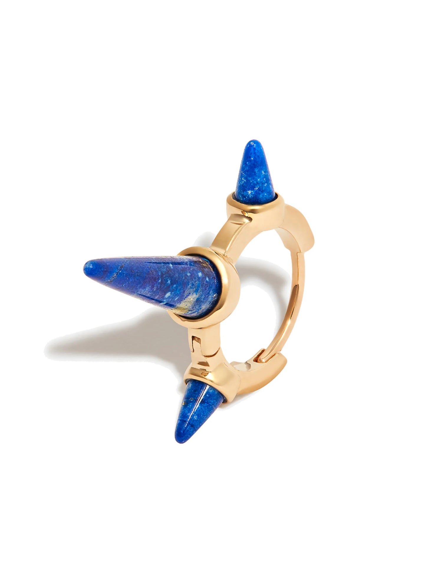 14kt yellow gold Spike lapis lazuli hoop earring