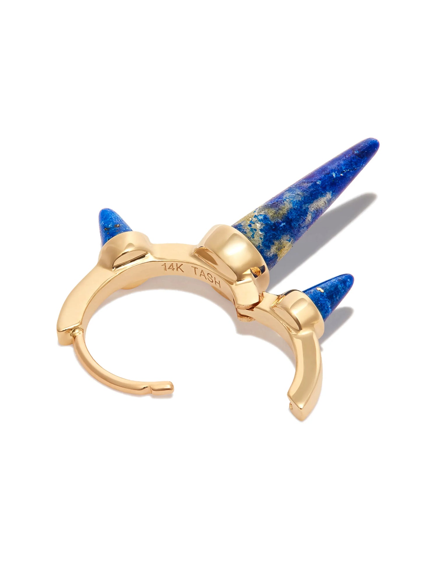 14kt yellow gold Spike lapis lazuli hoop earring