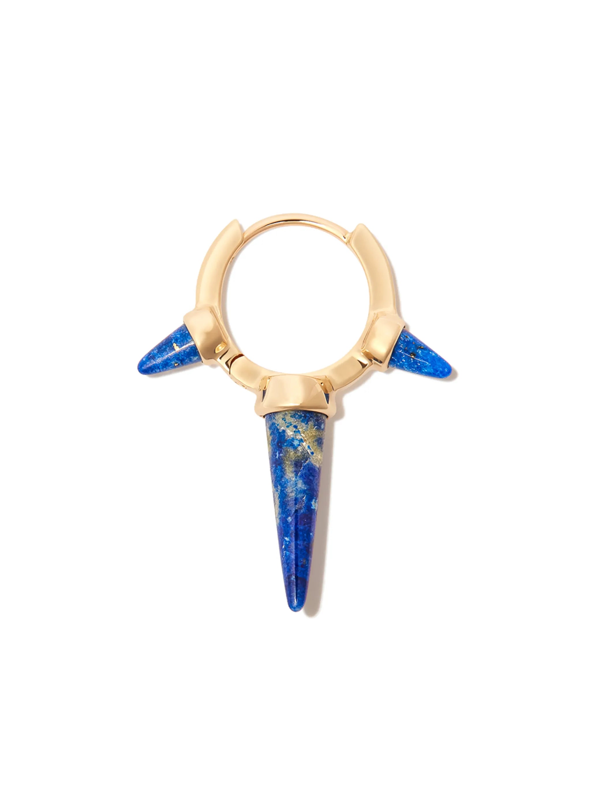 14kt yellow gold Spike lapis lazuli hoop earring