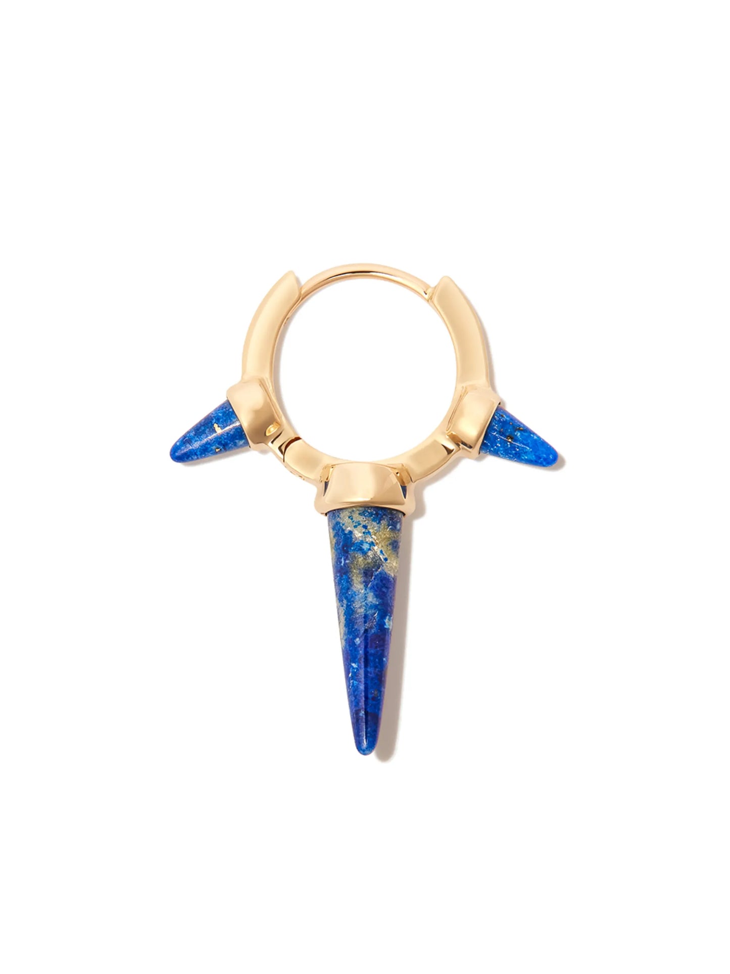 14kt yellow gold Spike lapis lazuli hoop earring