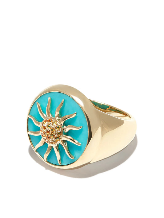 9kt yellow gold turquoise and citrine signet ring