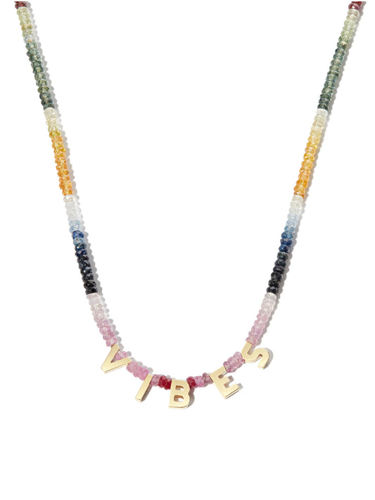 14kt yellow gold Good Vibes sapphire necklace