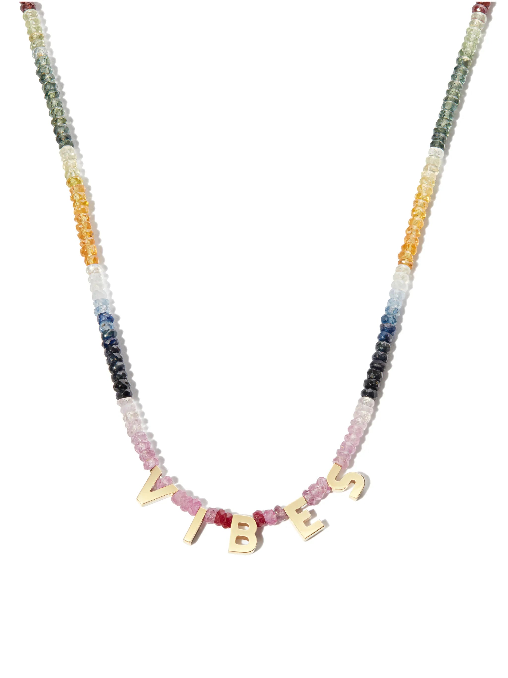 14kt yellow gold Good Vibes sapphire necklace