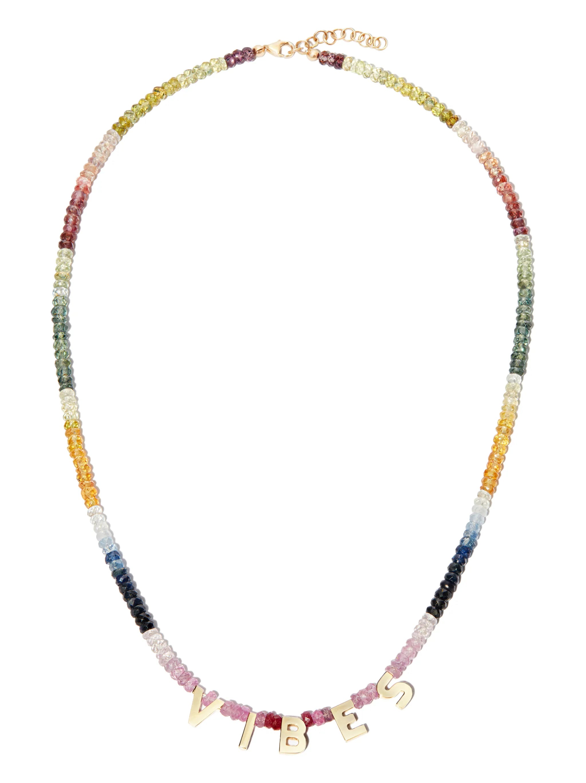 14kt yellow gold Good Vibes sapphire necklace
