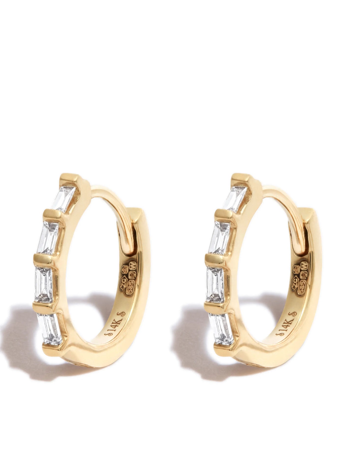 14kt yellow gold diamond huggie hoop earrings