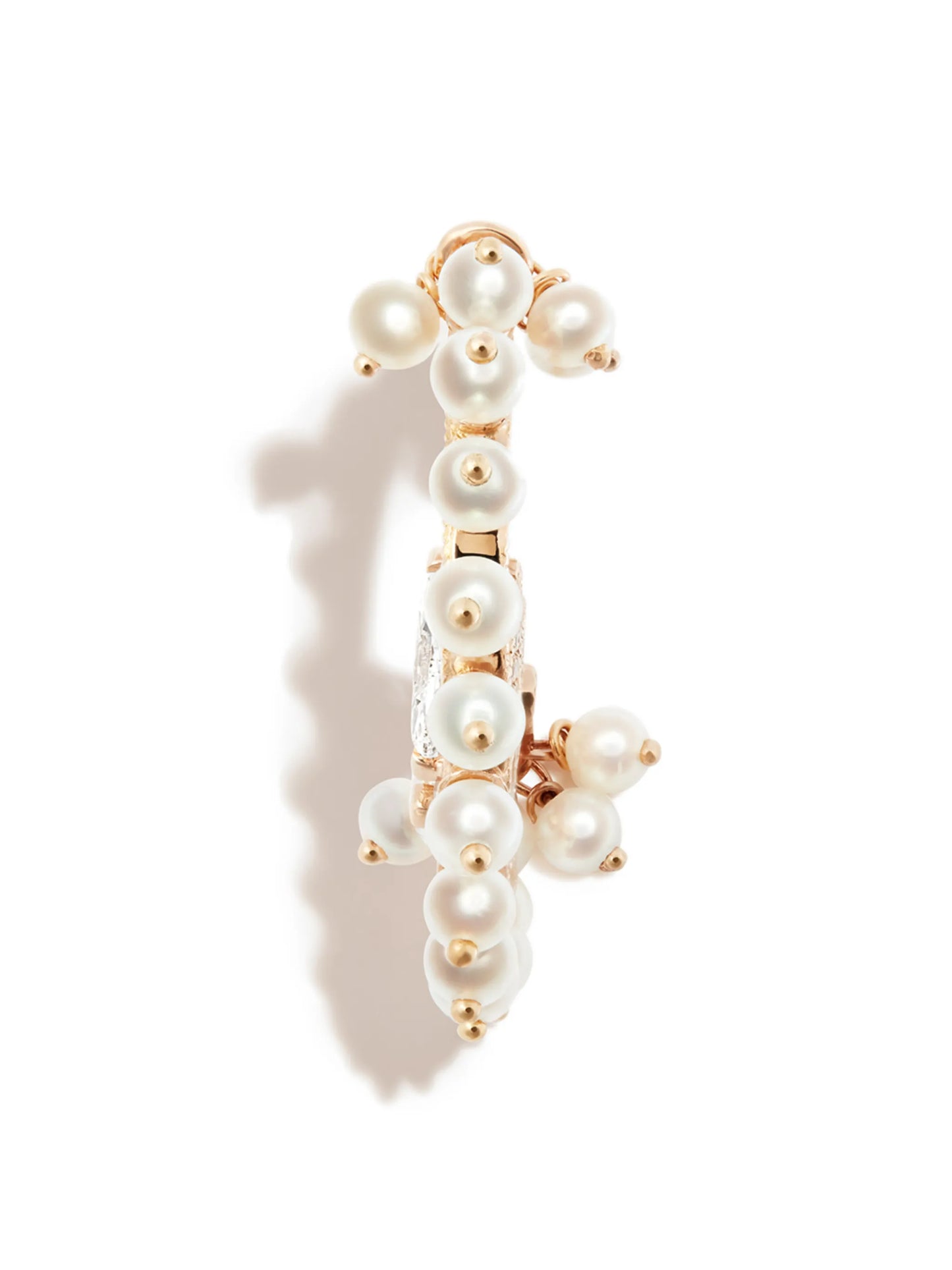18K rose gold Cornet pearl and diamond hoop earring