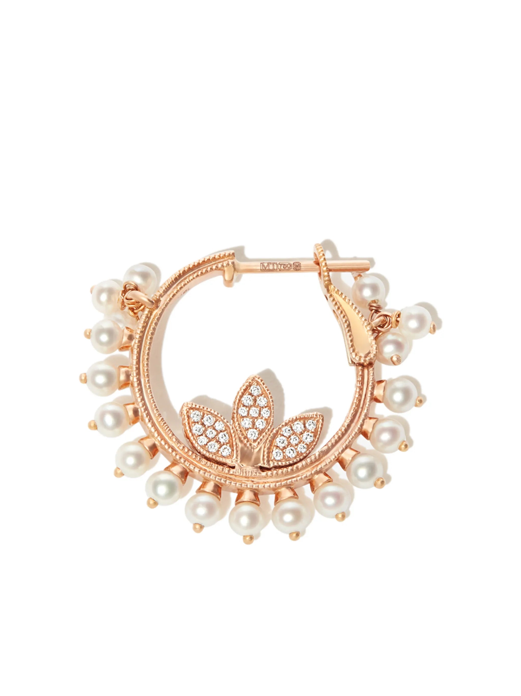 18K rose gold Cornet pearl and diamond hoop earring