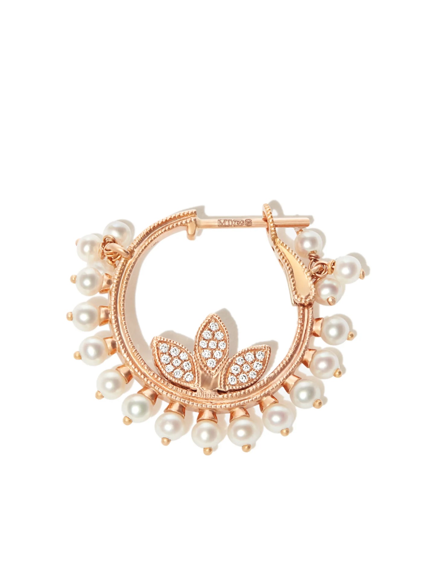 18K rose gold Cornet pearl and diamond hoop earring