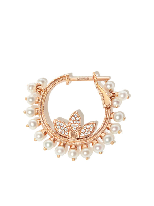 18K rose gold Cornet pearl and diamond hoop earring
