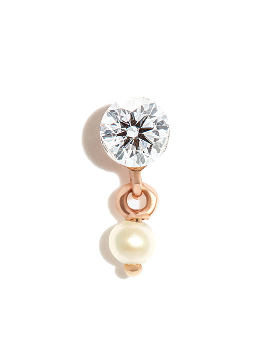 18kt rose gold diamond and pearl stud earring