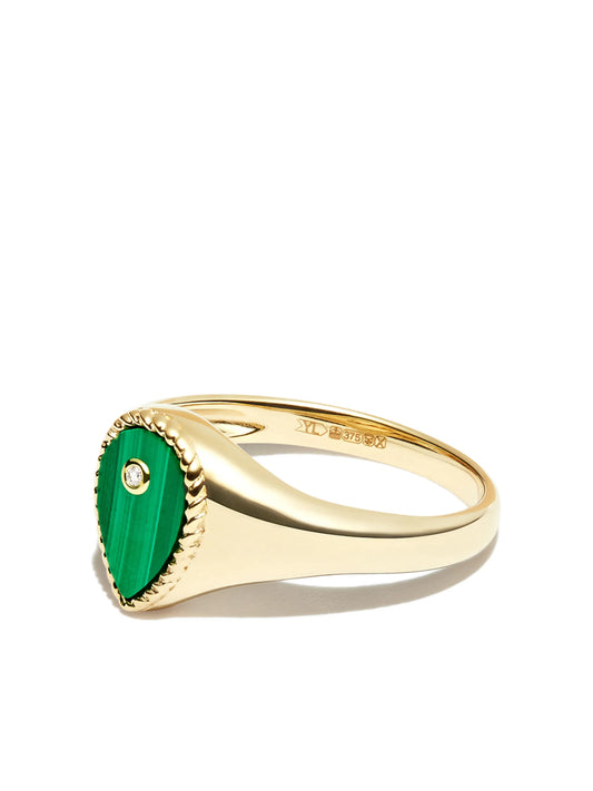 9kt yellow gold malachite signet ring