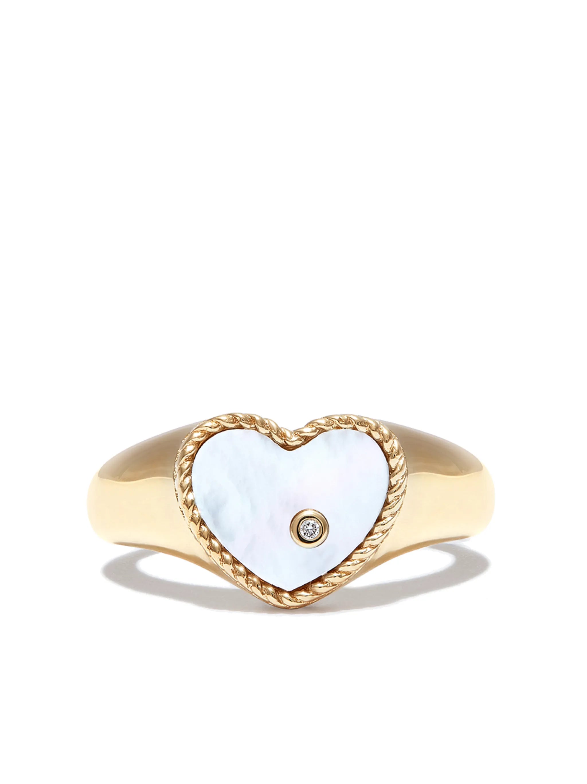 9kt yellow gold Mini Heart diamond signet ring