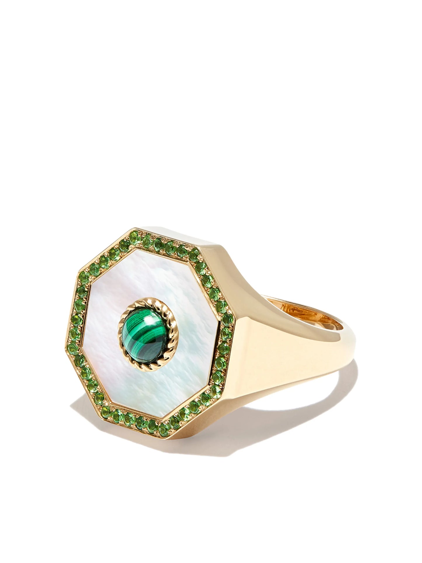 9kt yellow gold Chevaliere tsavorite signet ring