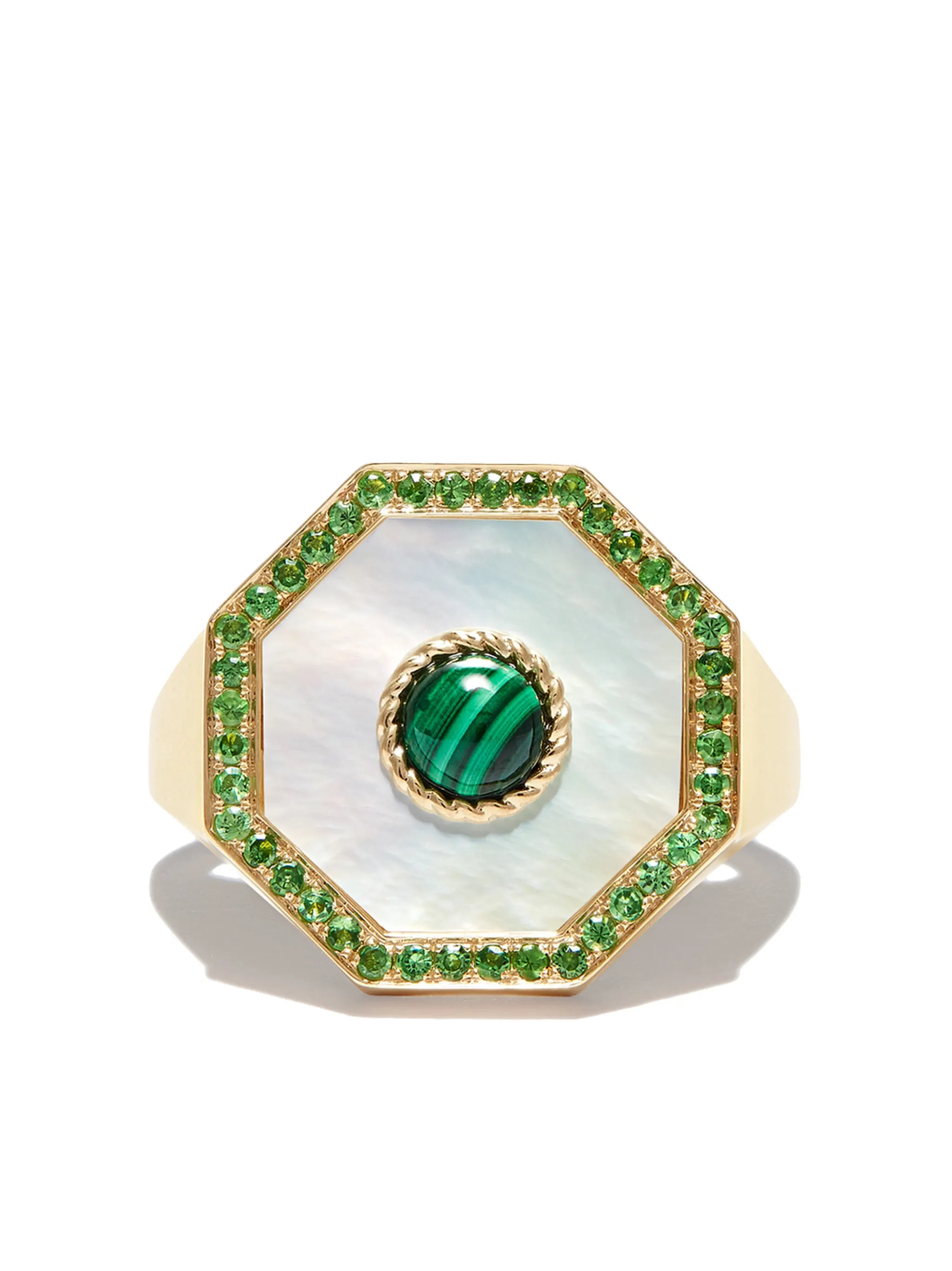 9kt yellow gold Chevaliere tsavorite signet ring