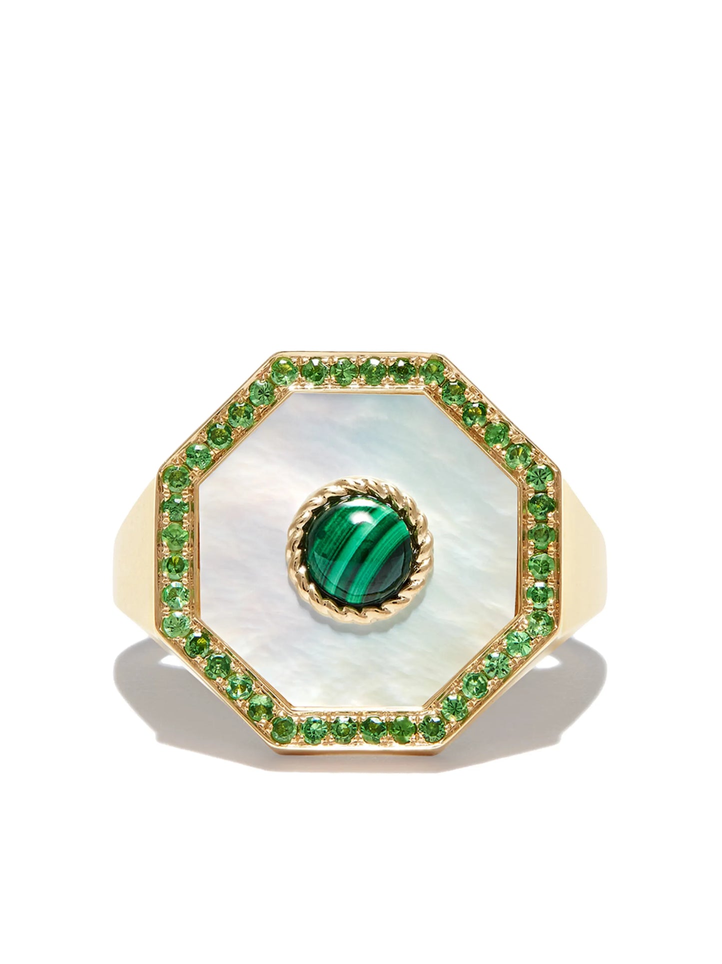9kt yellow gold Chevaliere tsavorite signet ring