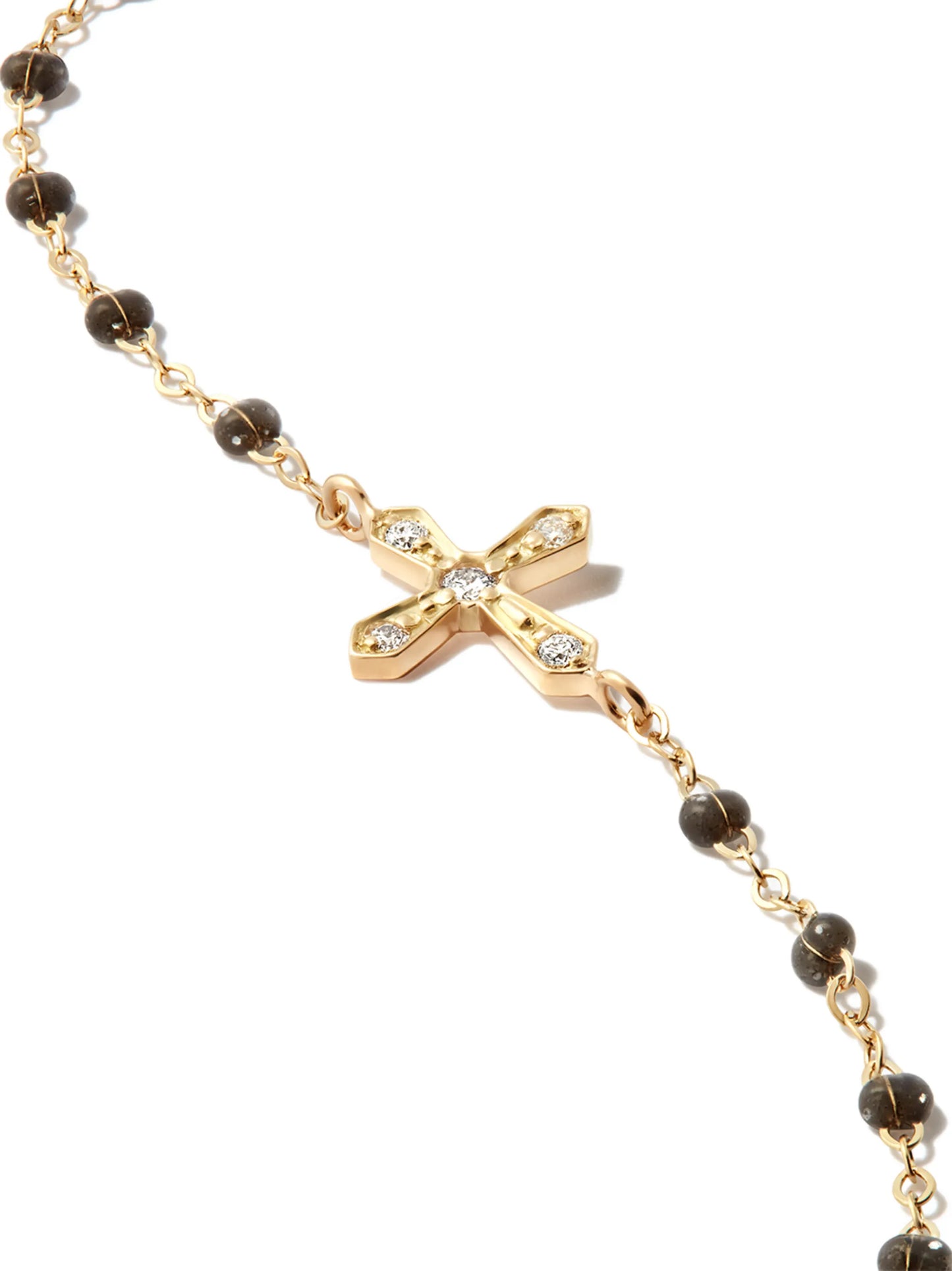18kt yellow gold quartz bead vintage cross diamond bracelet