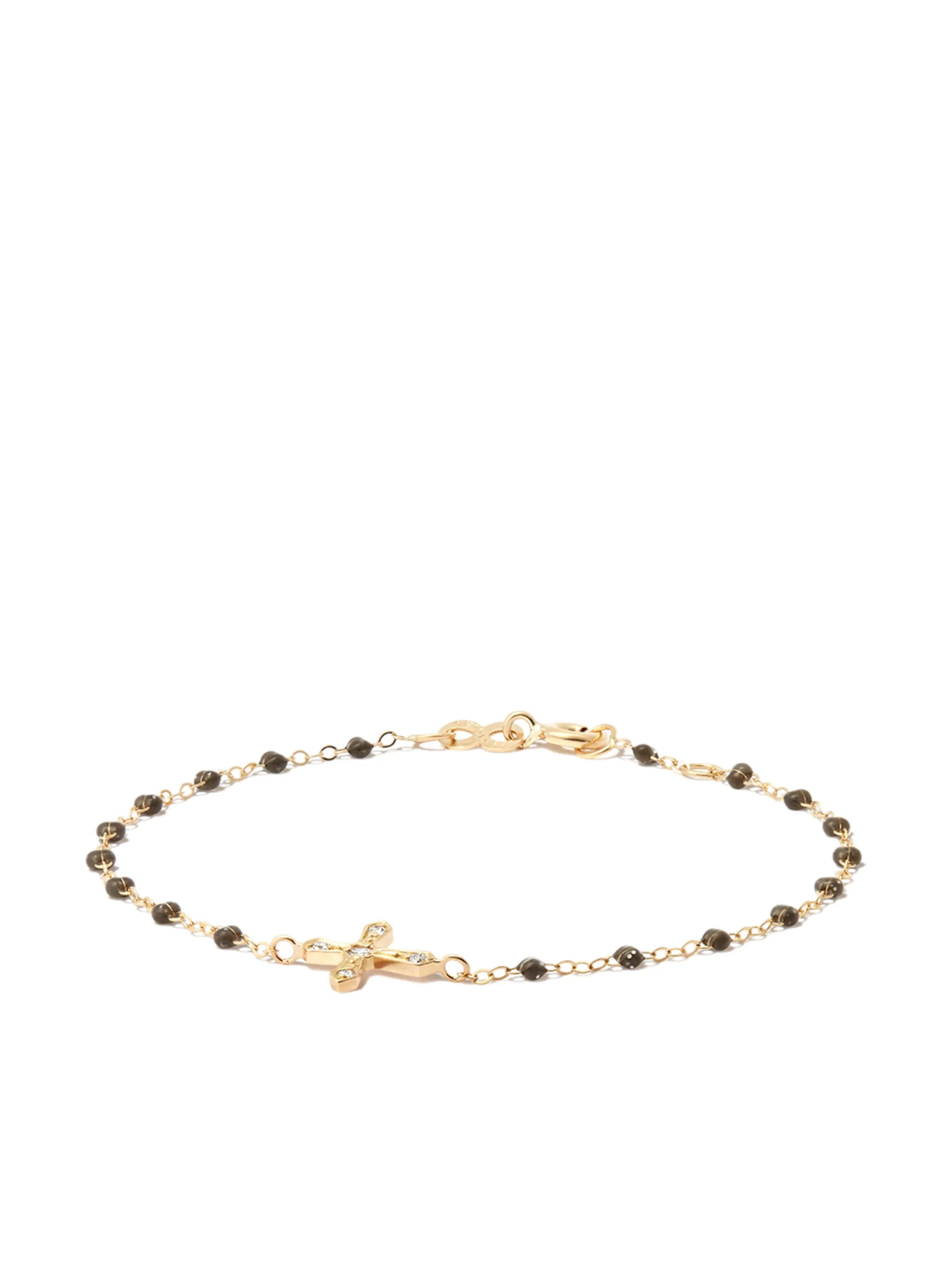 18kt yellow gold quartz bead vintage cross diamond bracelet