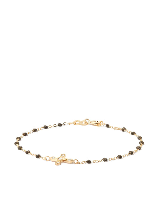 18kt yellow gold quartz bead vintage cross diamond bracelet