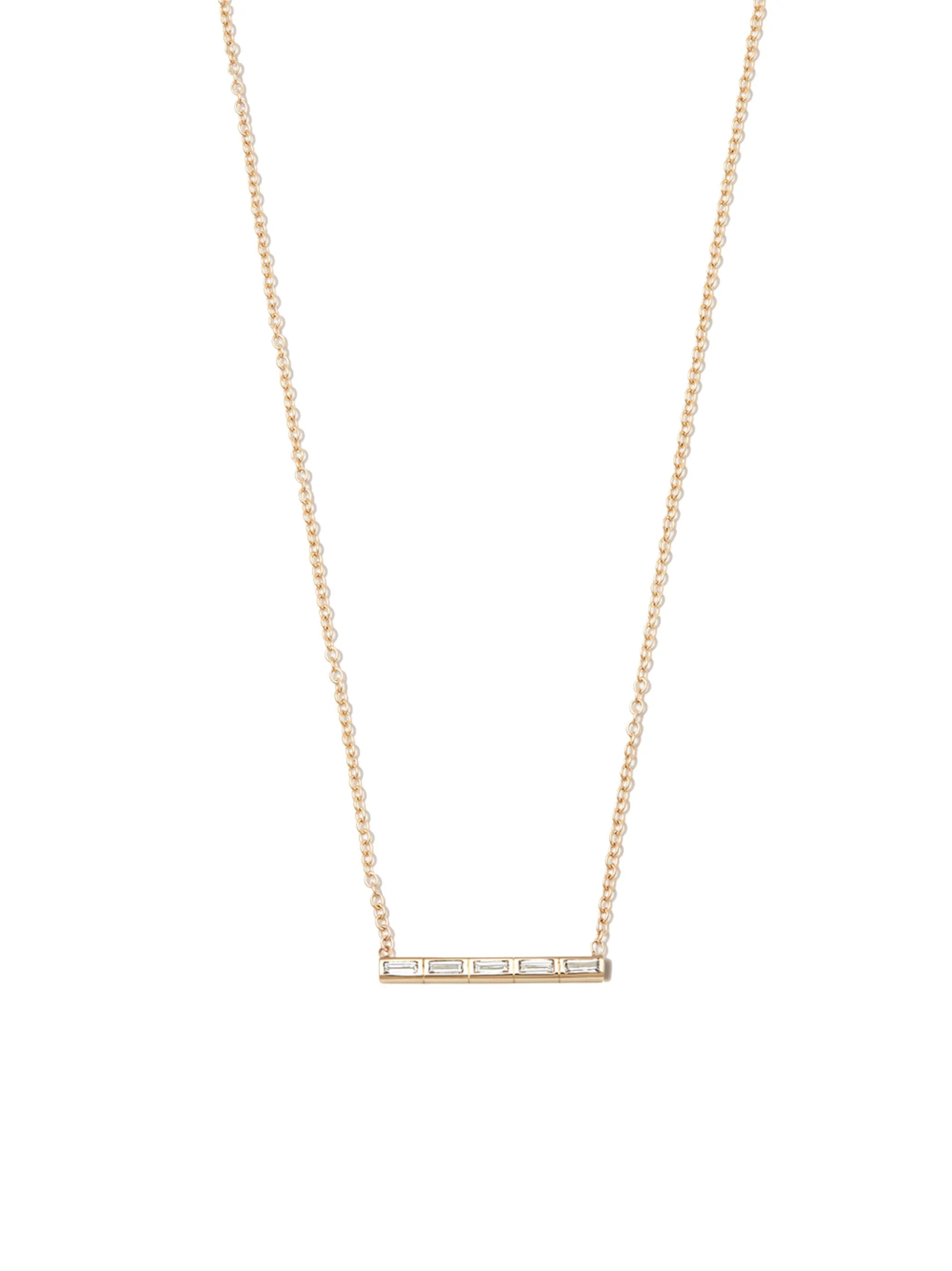 14kt yellow gold diamond bar necklace