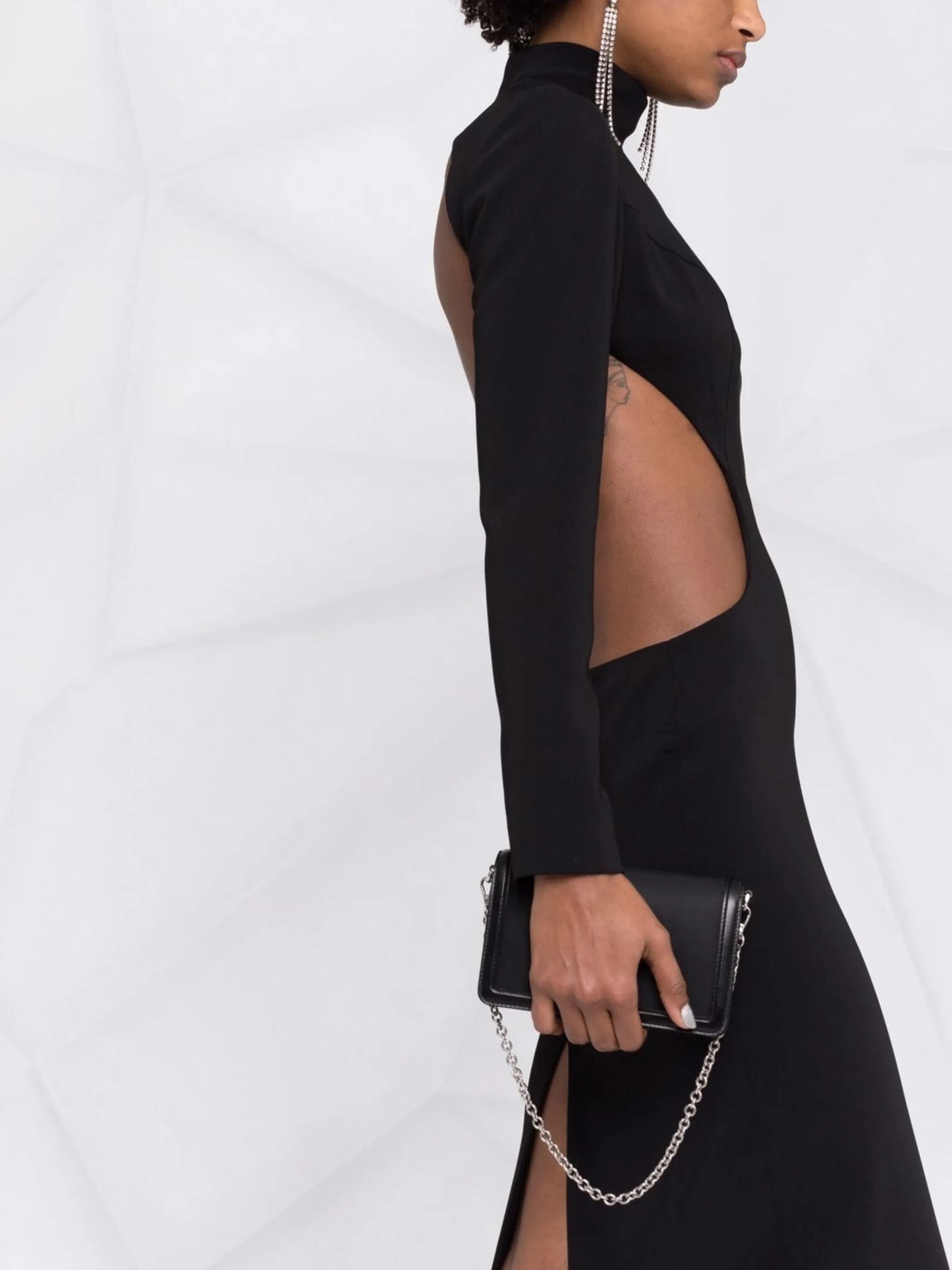 open-back high-neck cut-out evening gown