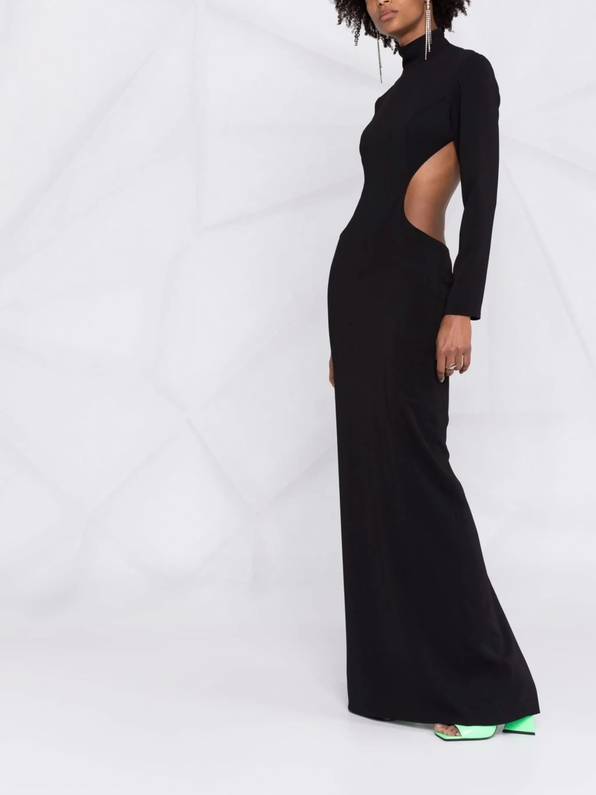 open-back high-neck cut-out evening gown