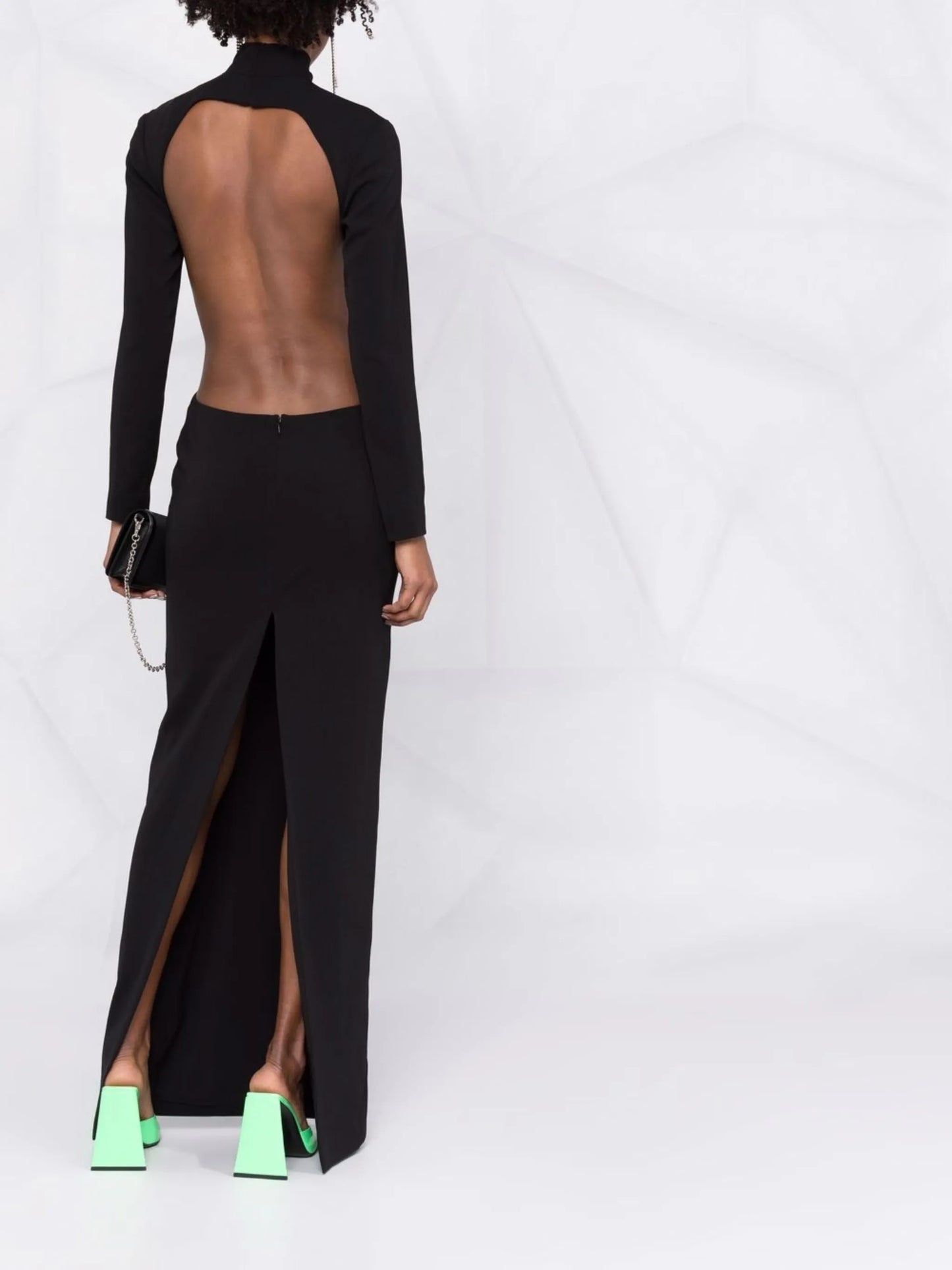 open-back high-neck cut-out evening gown