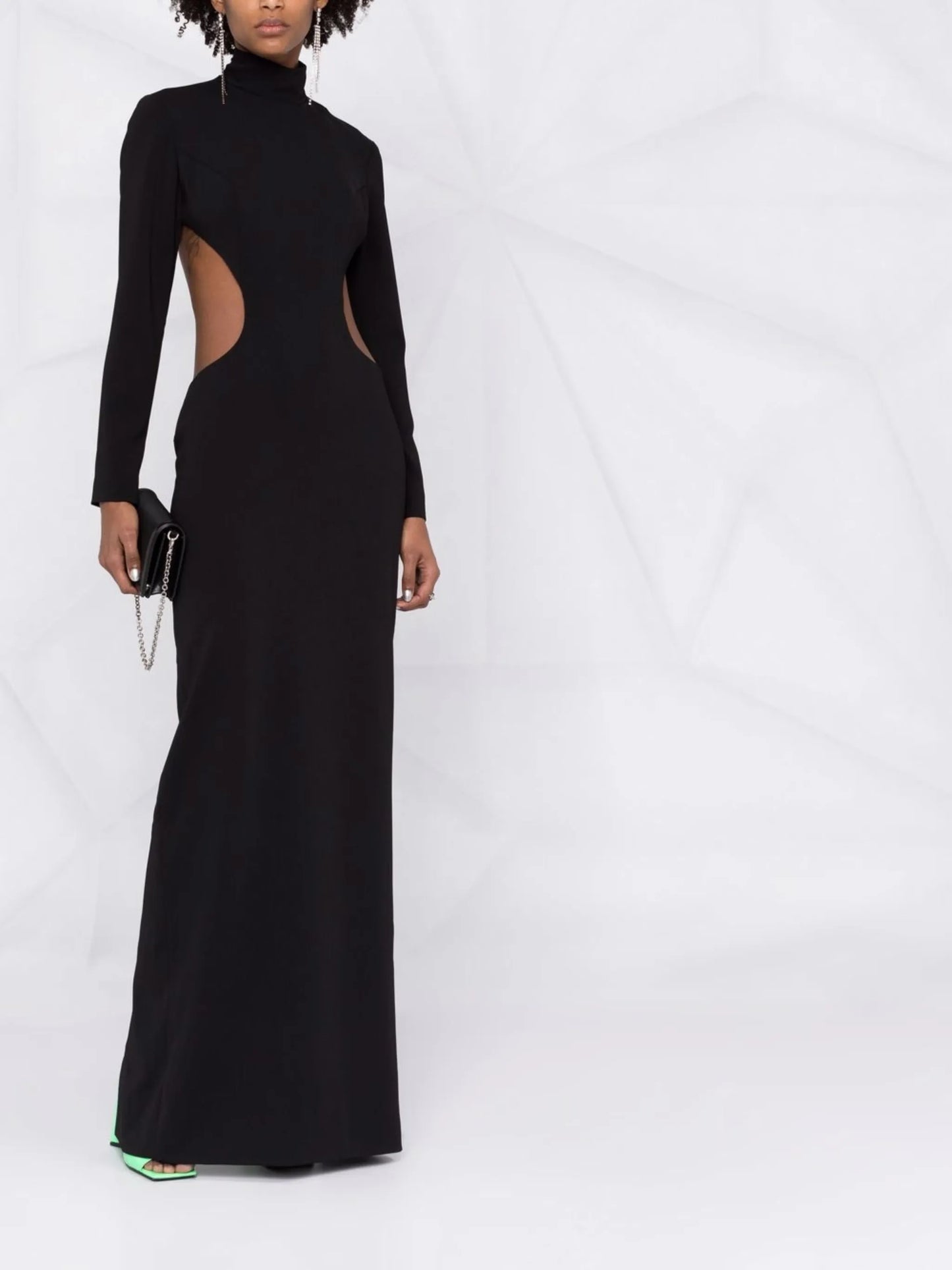open-back high-neck cut-out evening gown