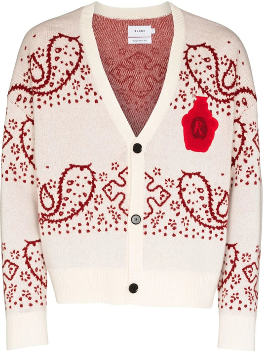 bandana intarsia knit cardigan