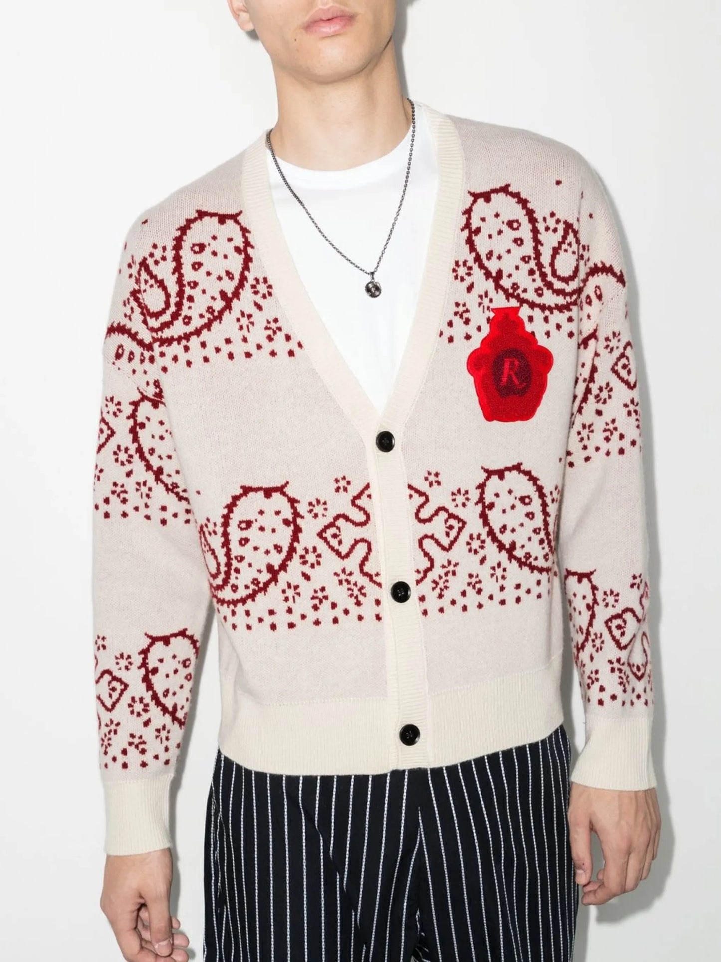bandana intarsia knit cardigan
