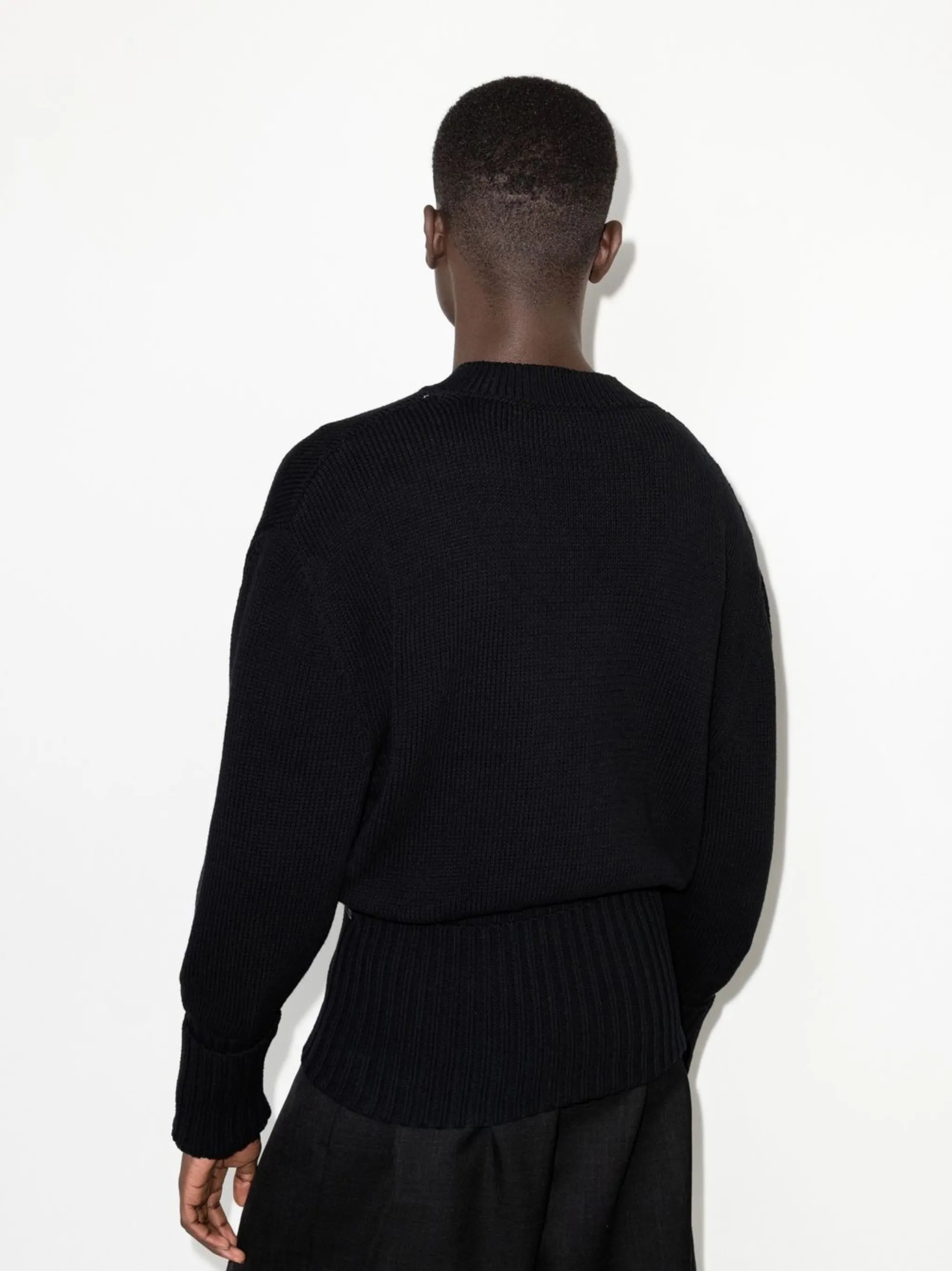 flocked-motif V-neck jumper