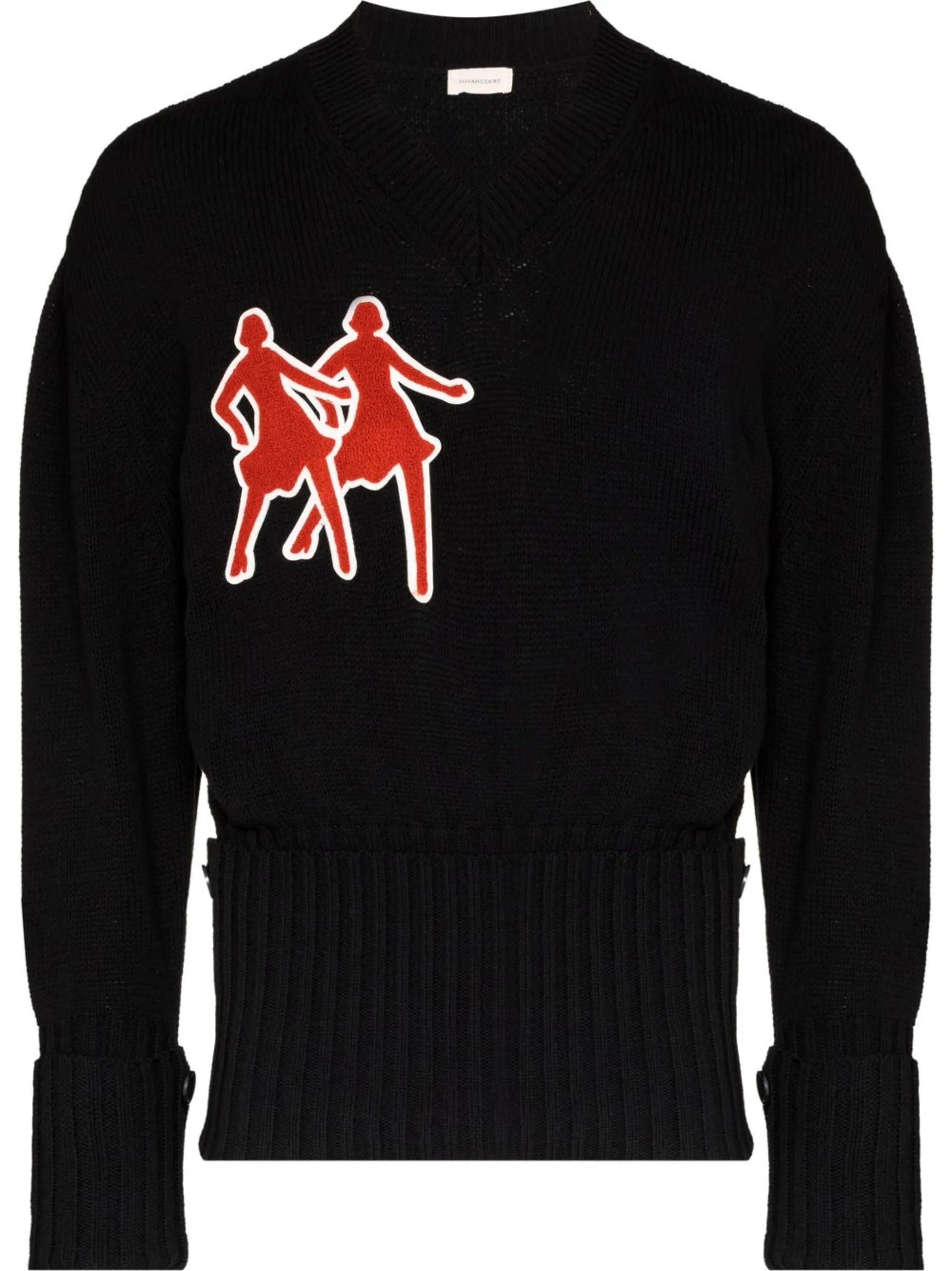 flocked-motif V-neck jumper