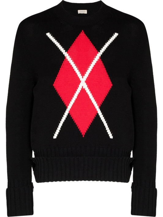 argyle-check cotton jumper