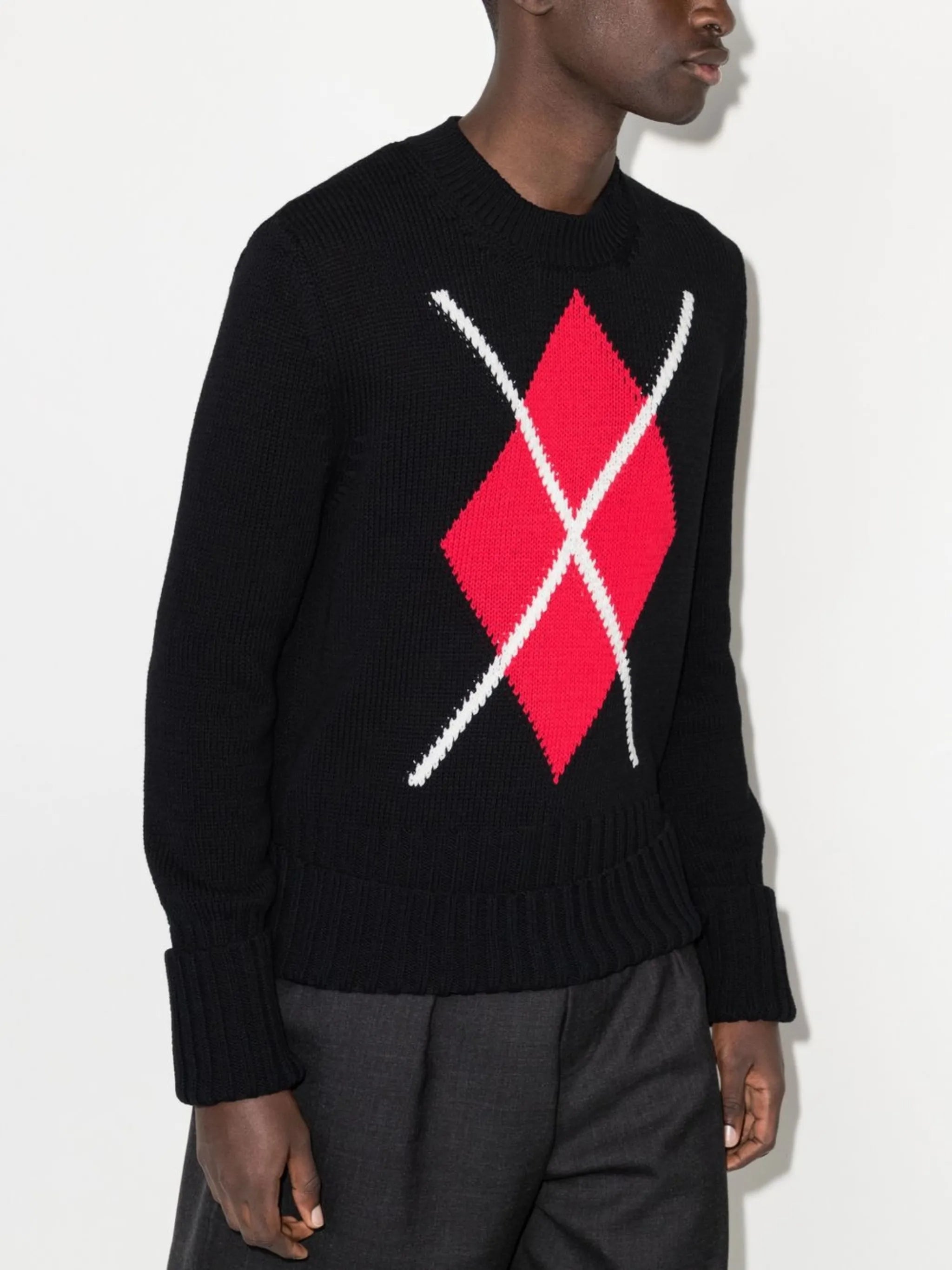 argyle-check cotton jumper