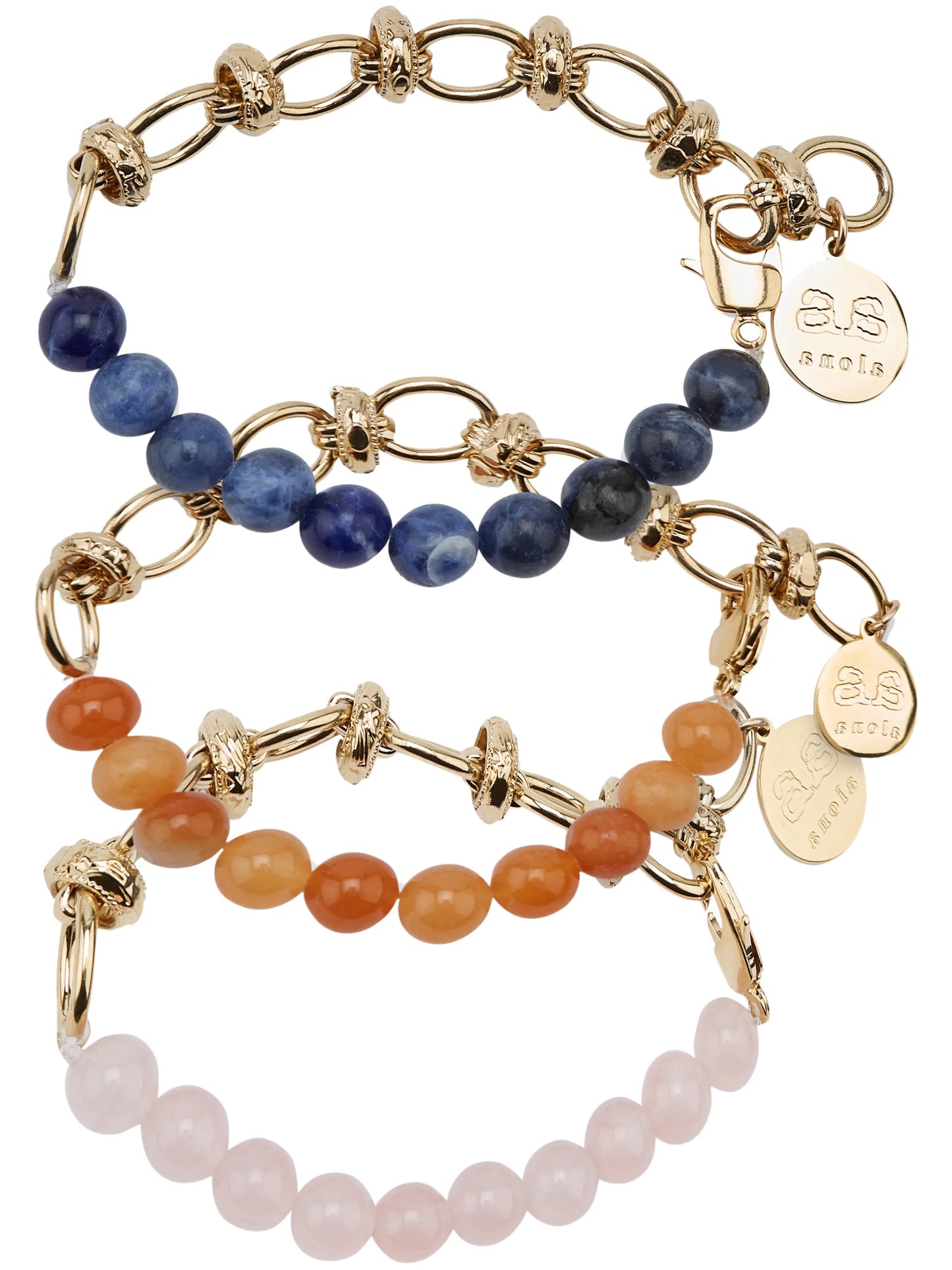 beaded chain-link bracelets set of three