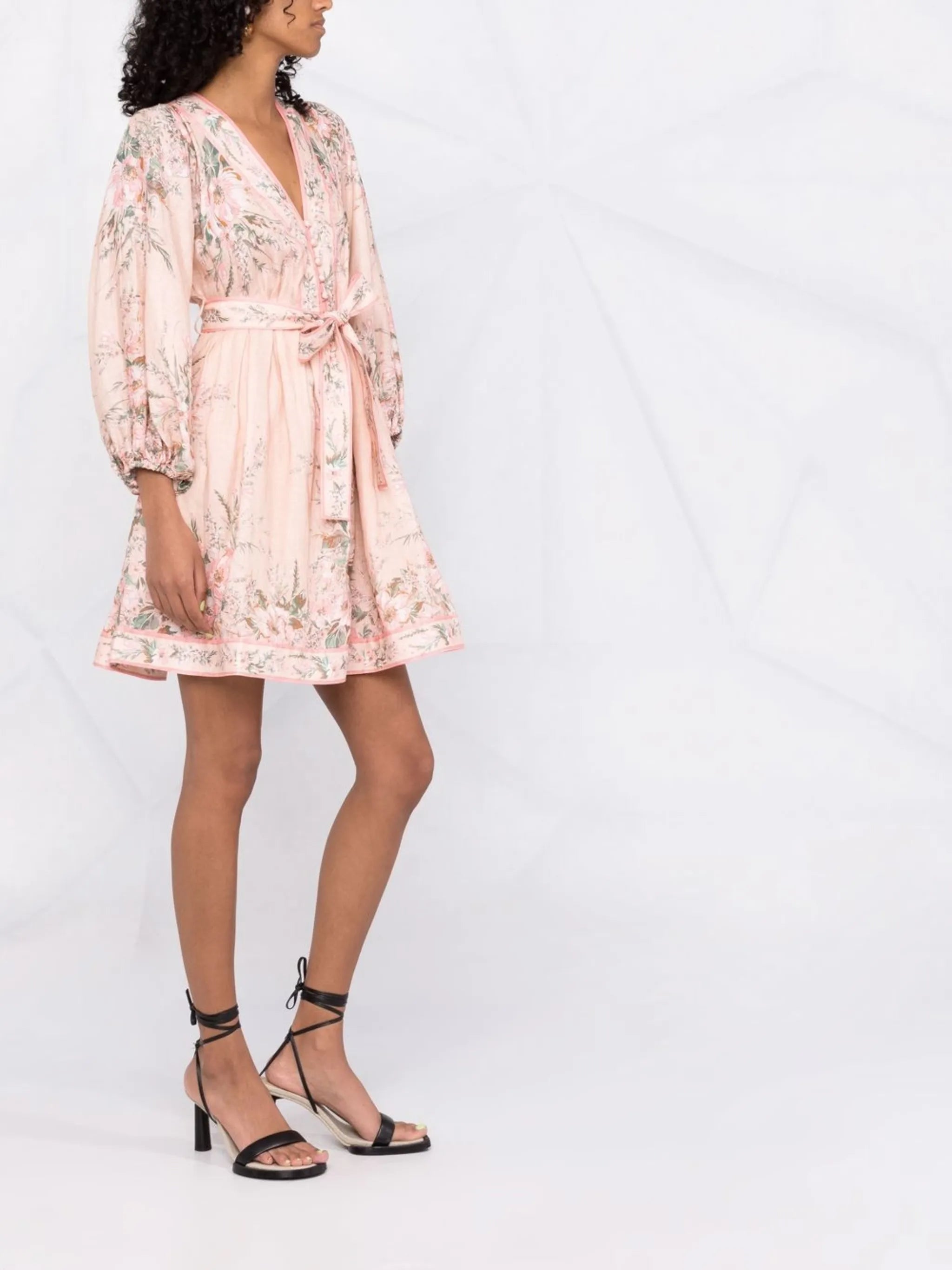 Moonshine puff-sleeves belted dress