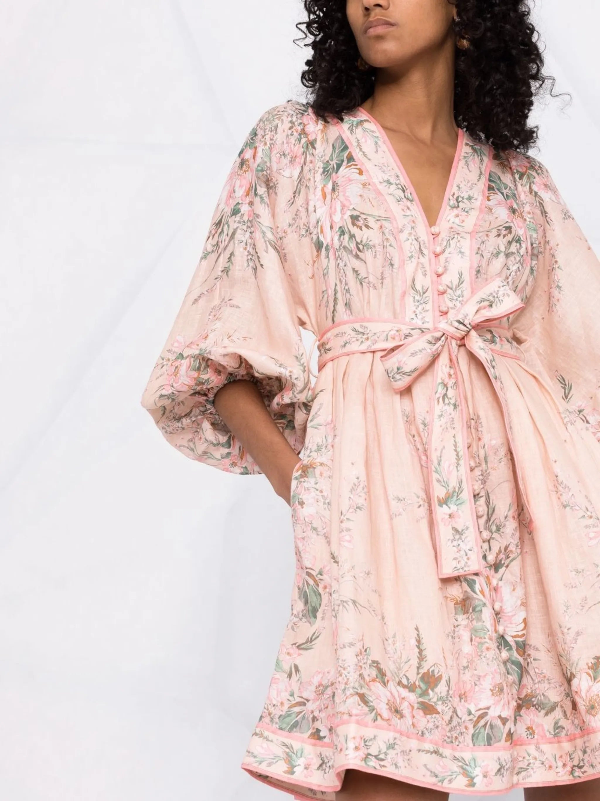Moonshine puff-sleeves belted dress