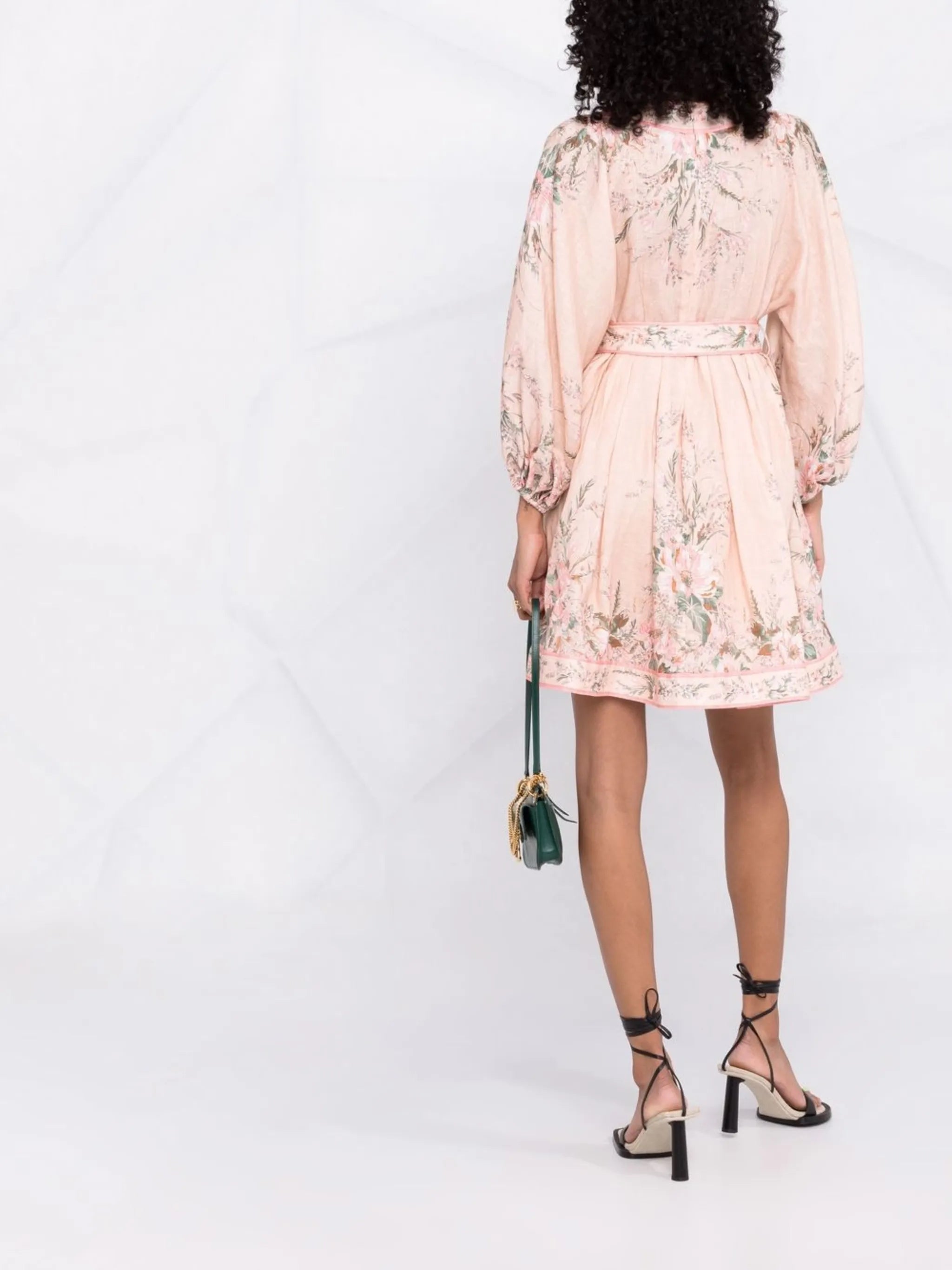 Moonshine puff-sleeves belted dress