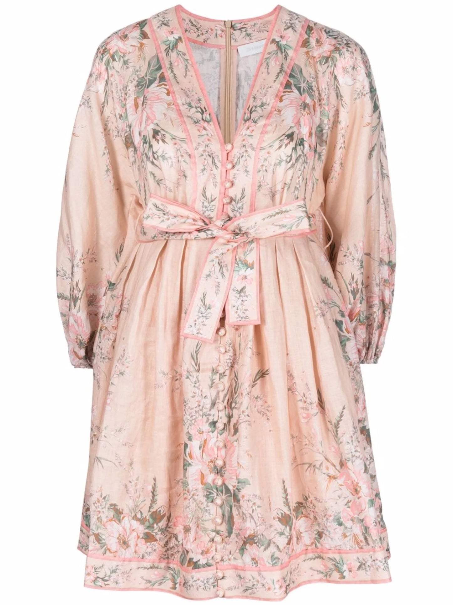 Moonshine puff-sleeves belted dress