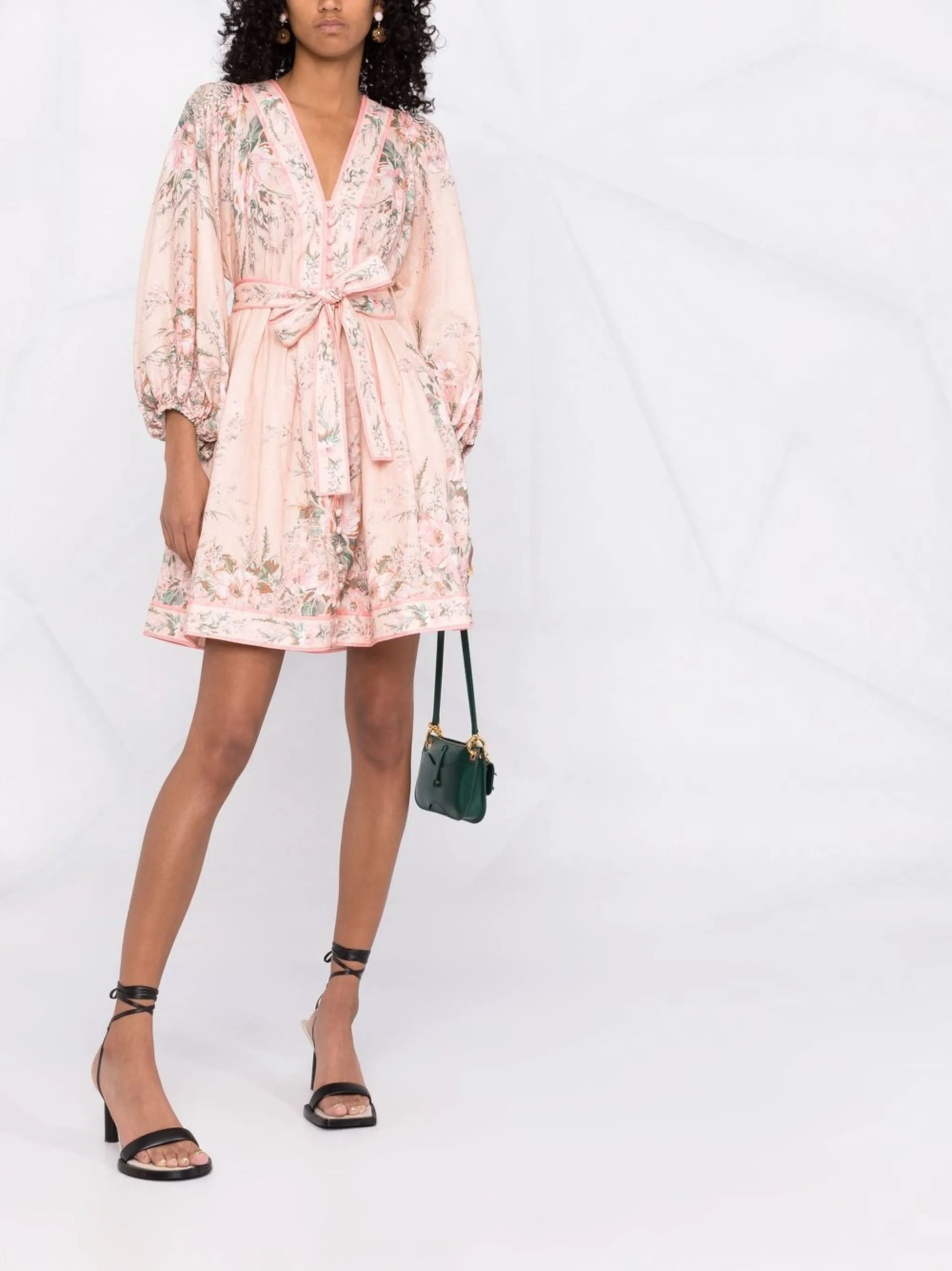 Moonshine puff-sleeves belted dress