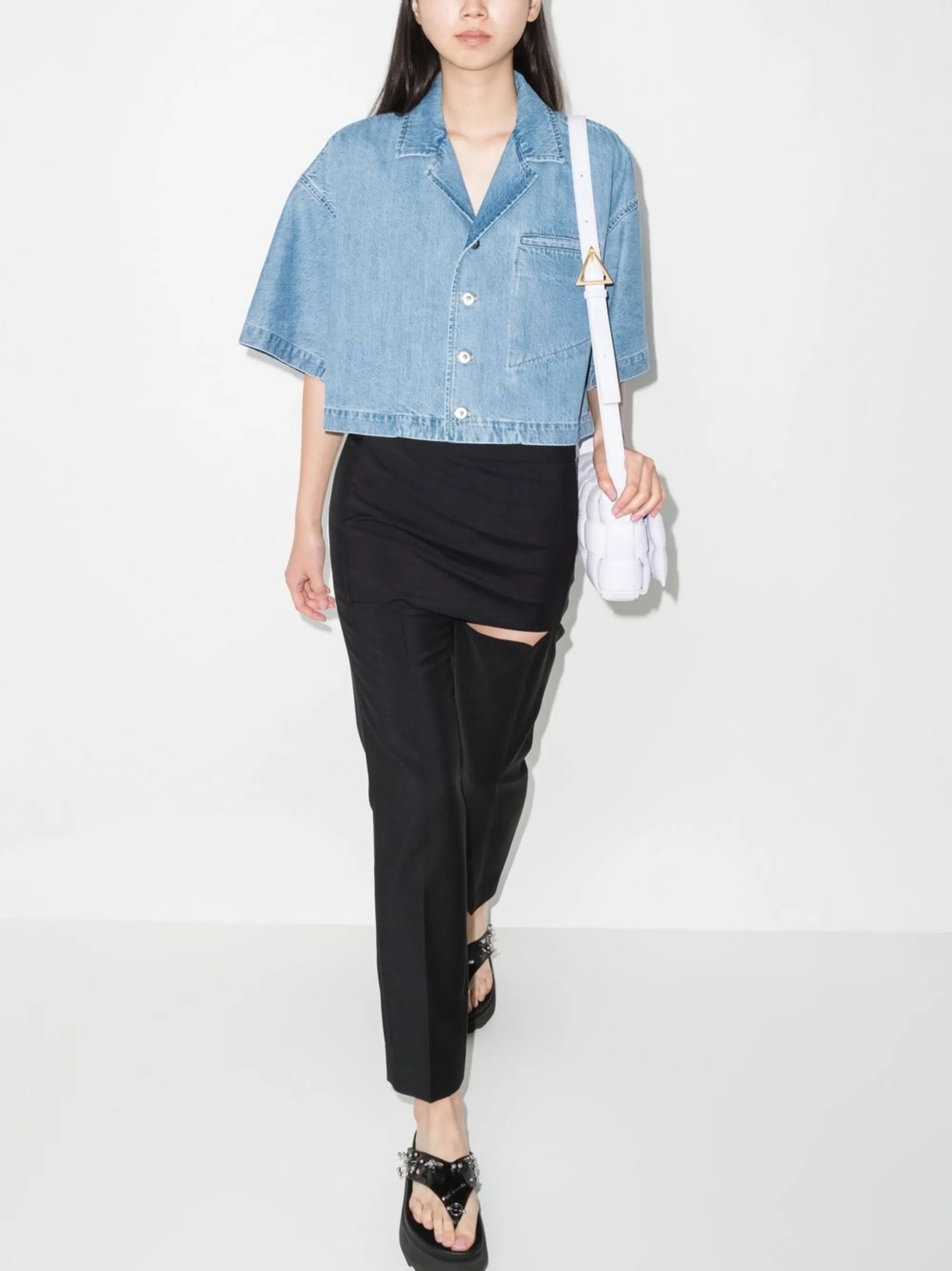 boxy-cut denim shirt