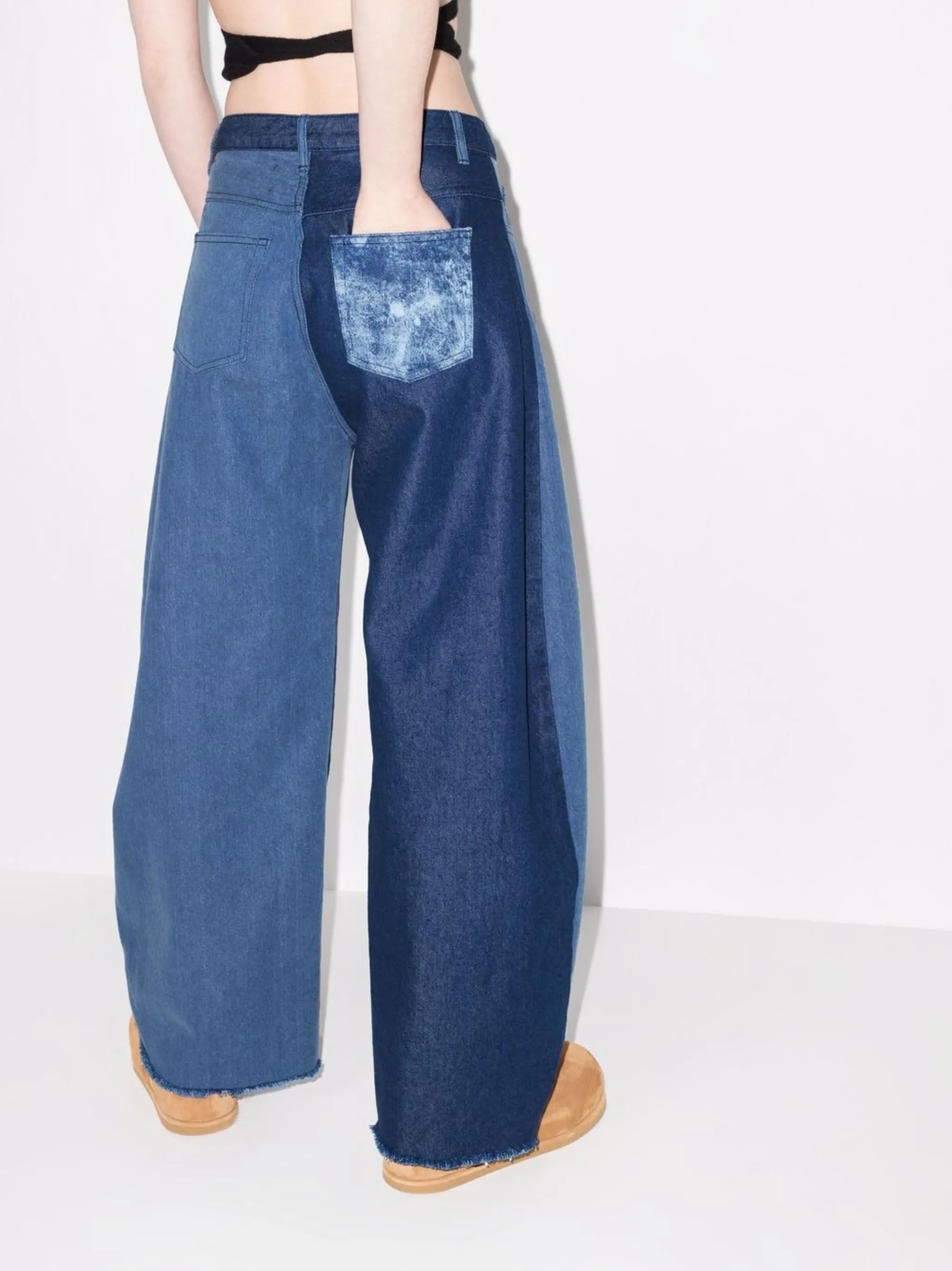 panelled barrel-leg jeans