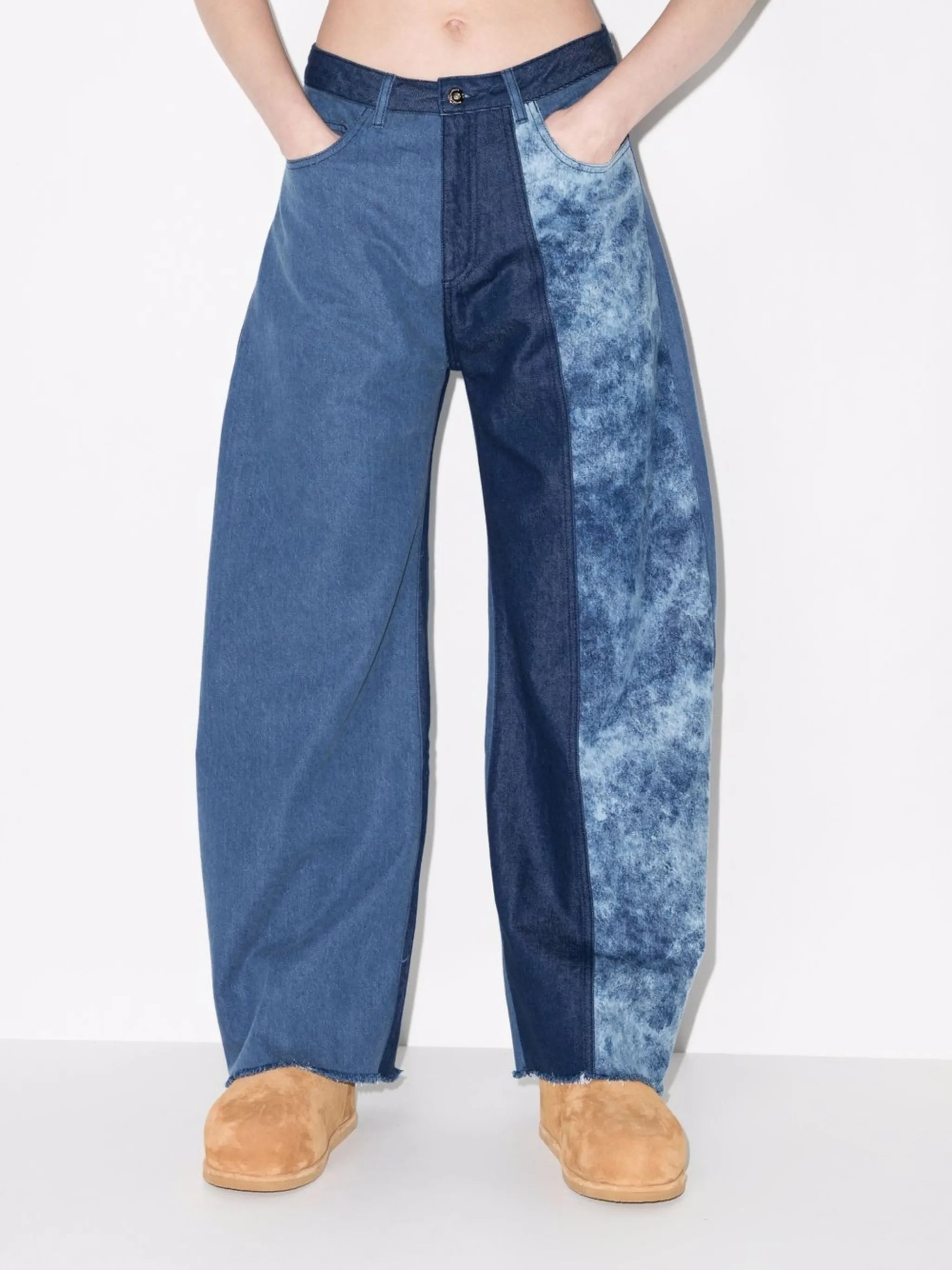 panelled barrel-leg jeans