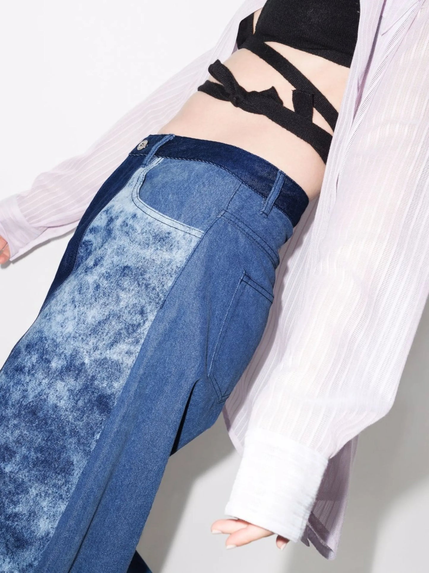 panelled barrel-leg jeans