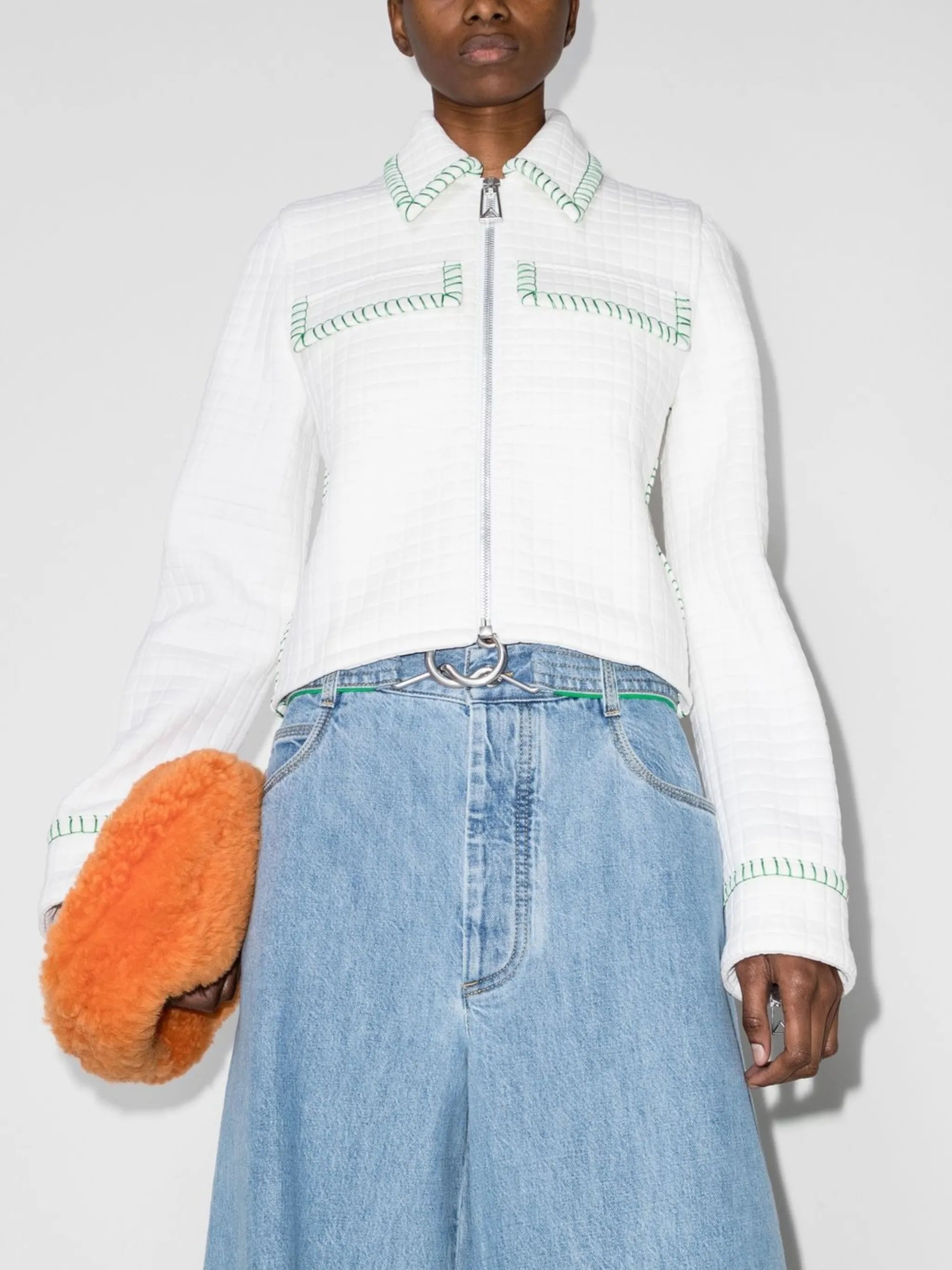 contrast-stitch matelasse jacket