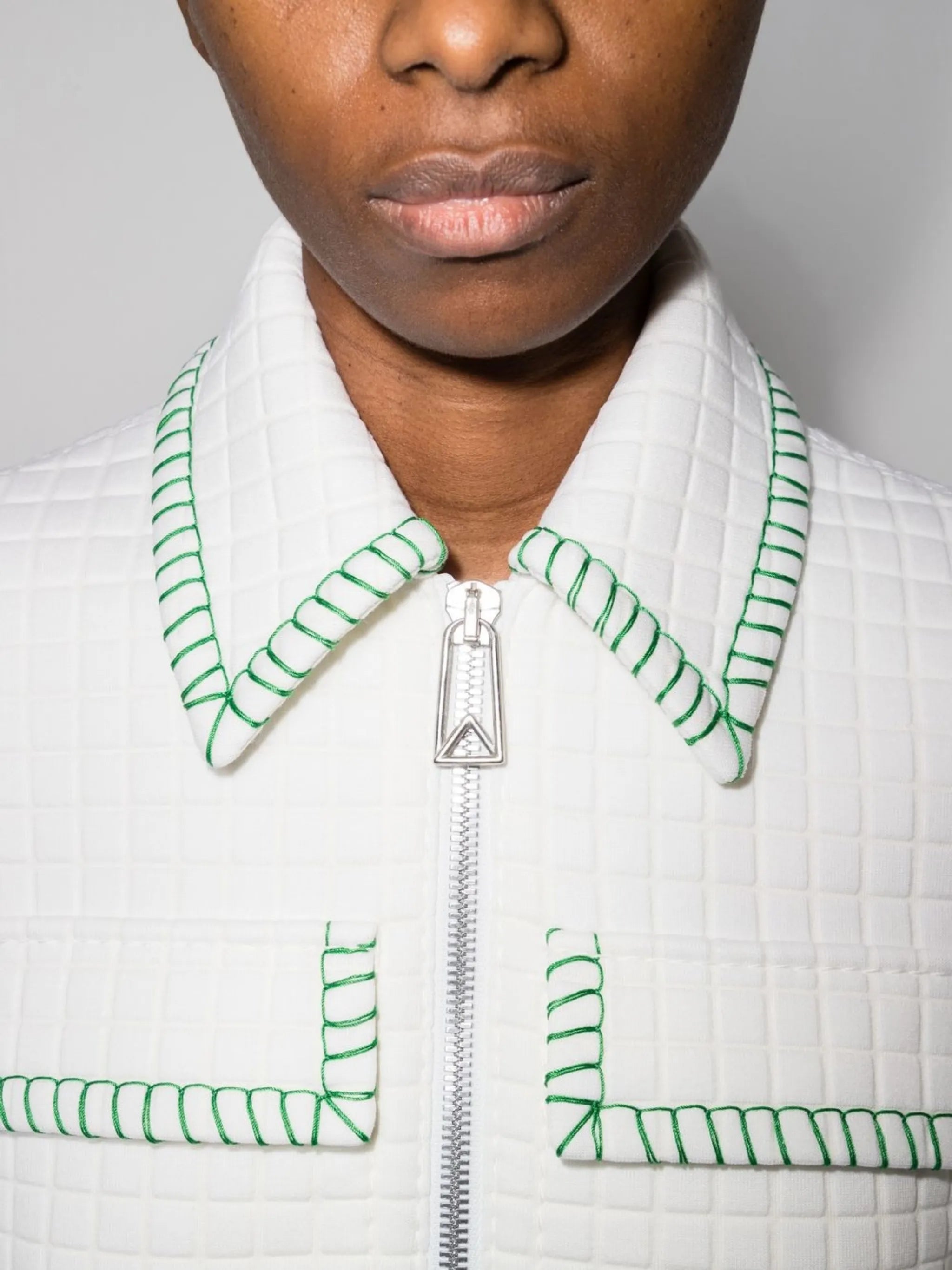 contrast-stitch matelasse jacket