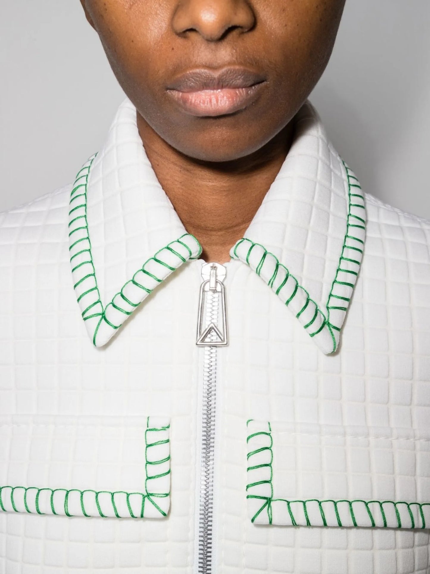 contrast-stitch matelasse jacket
