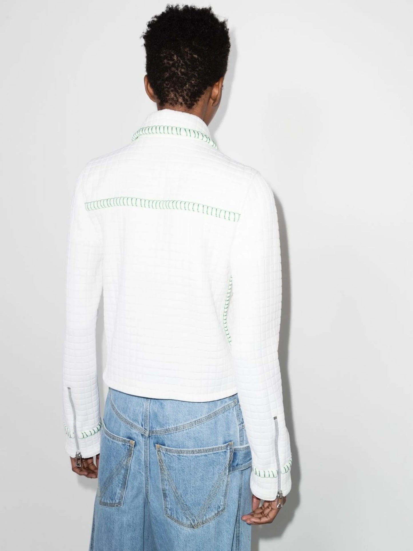 contrast-stitch matelasse jacket