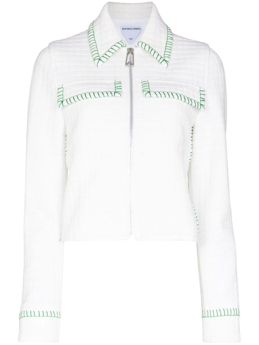 contrast-stitch matelasse jacket