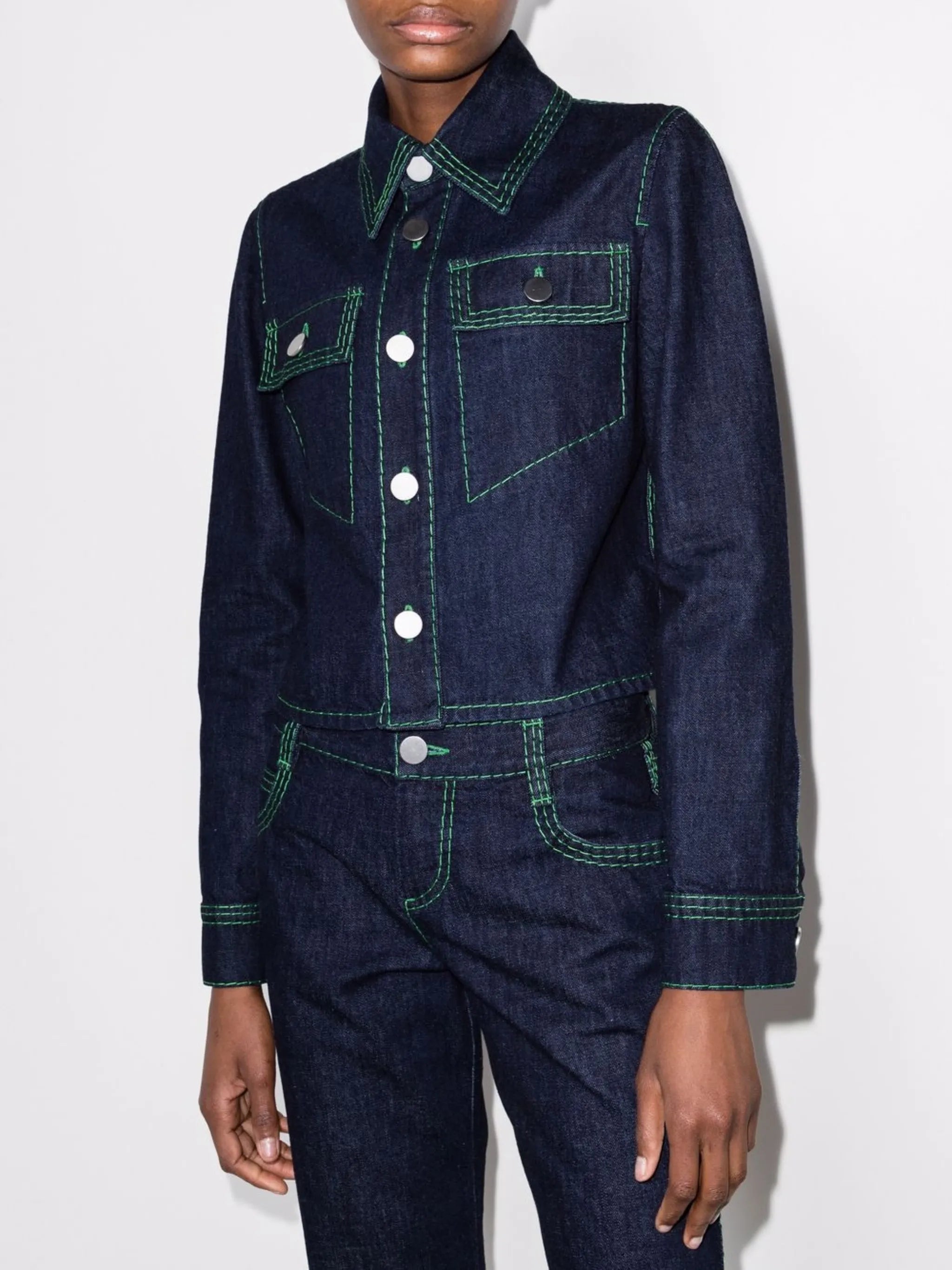 contrast-stitch cropped denim shirt